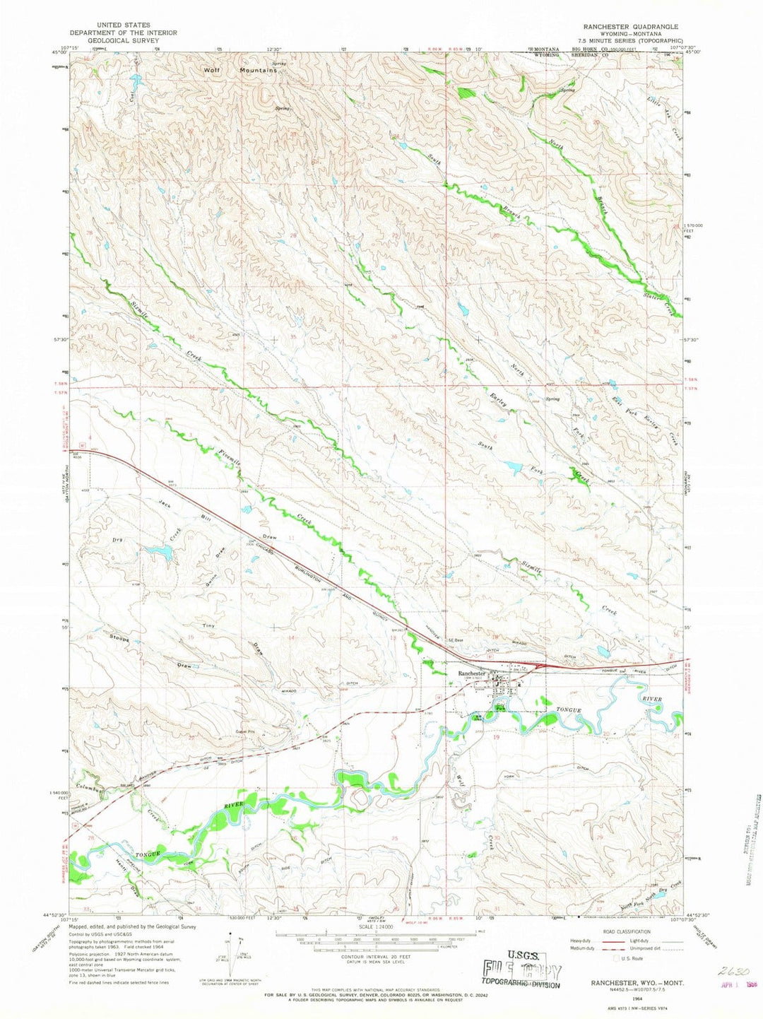 1964 Ranchester, WY - Wyoming - USGS Topographic Map
