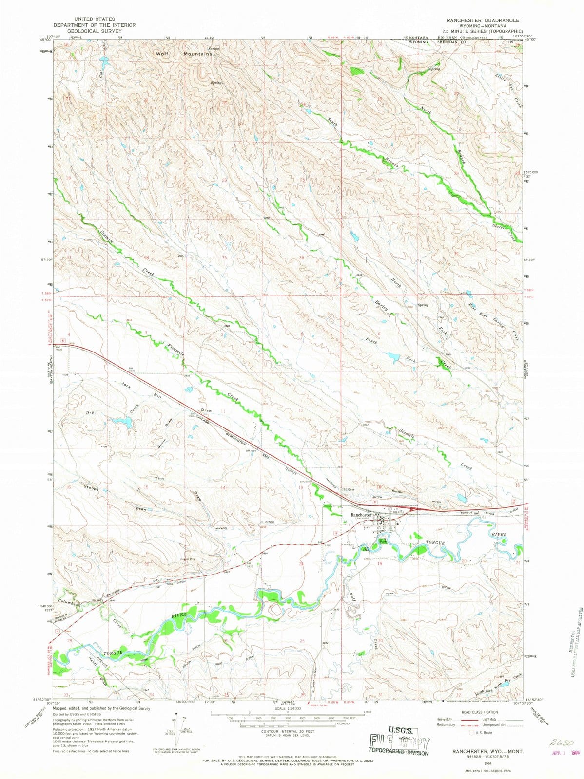 1964 Ranchester, WY - Wyoming - USGS Topographic Map