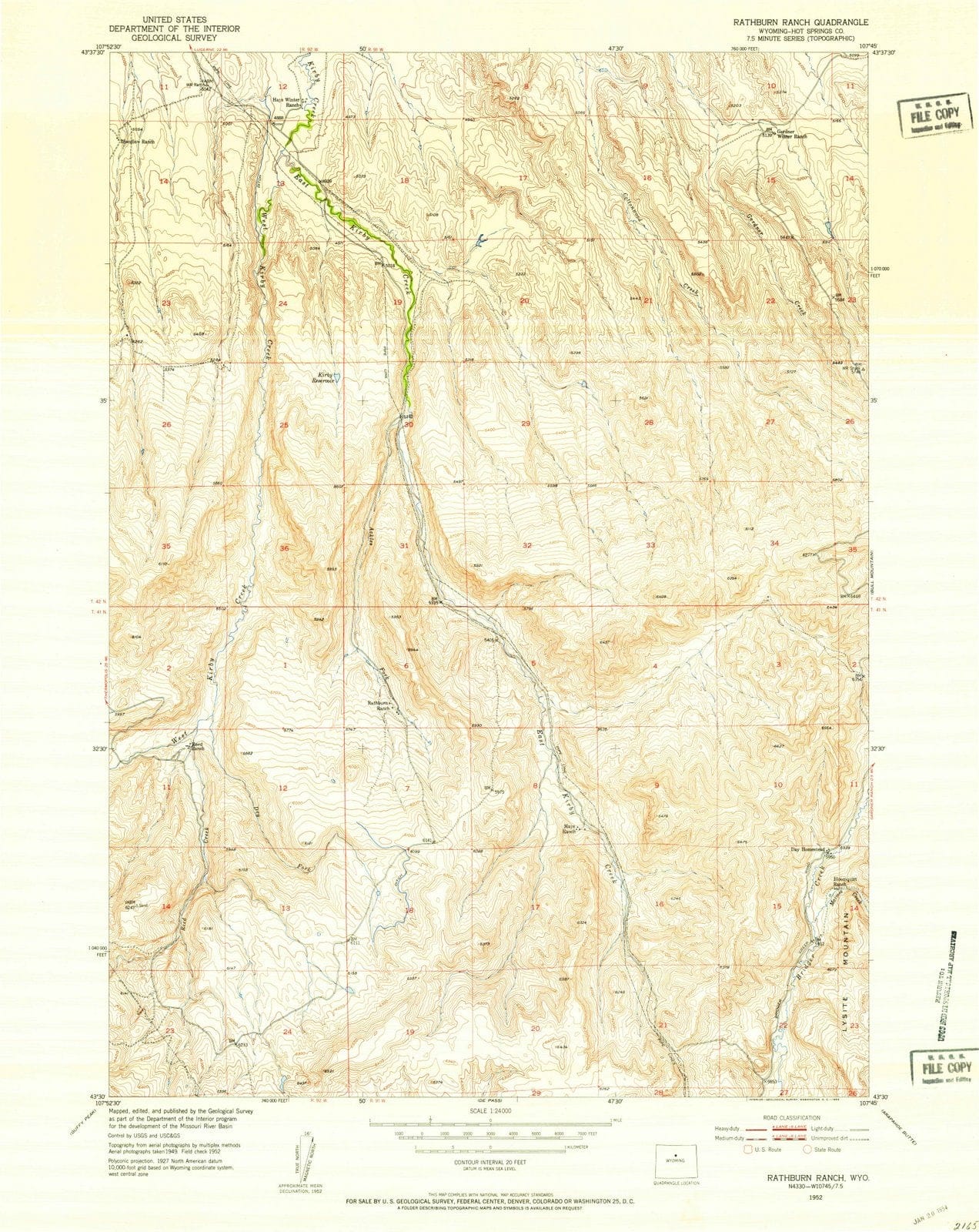 1952 Rathbun Ranch, WY - Wyoming - USGS Topographic Map