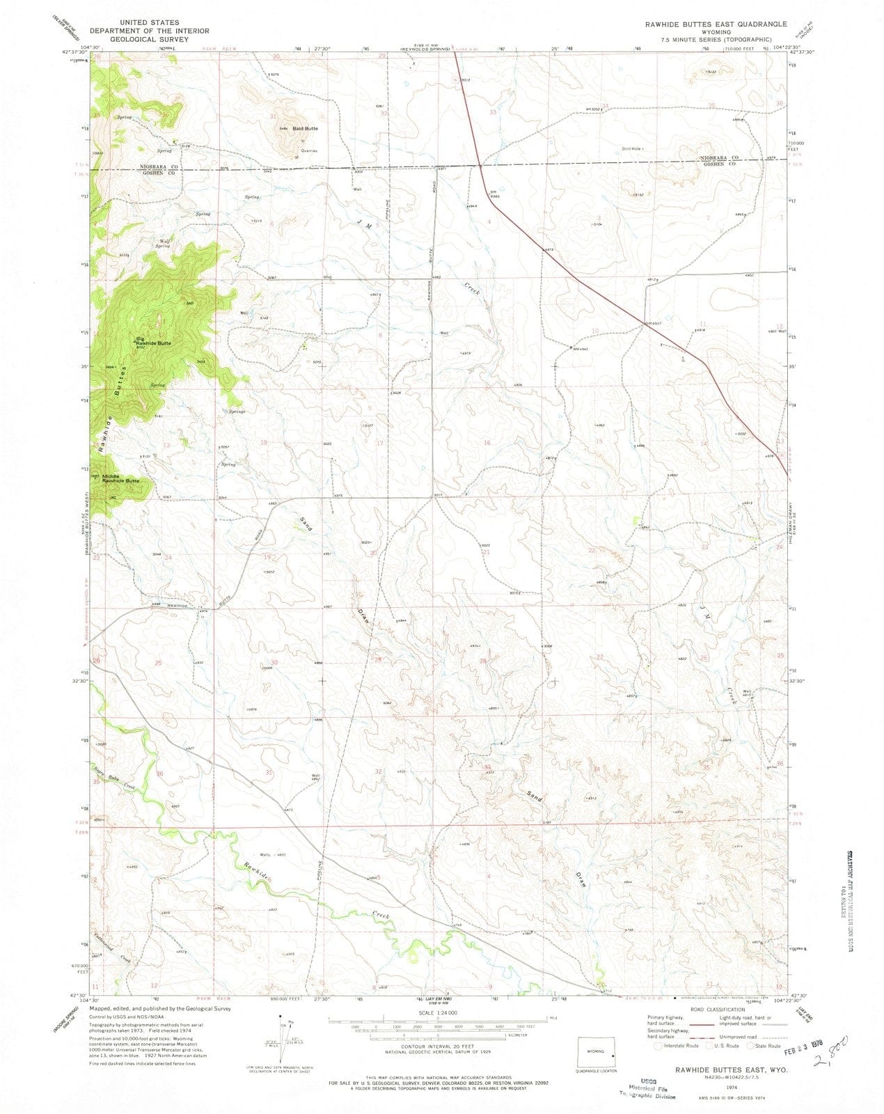 1974 Rawhide Buttes East, WY - Wyoming - USGS Topographic Map