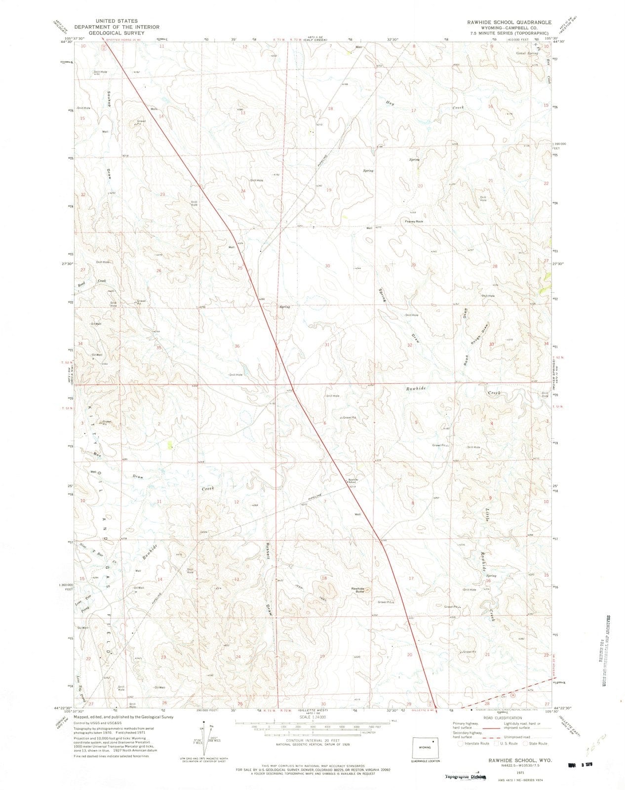 1971 Rawhide School, WY - Wyoming - USGS Topographic Map