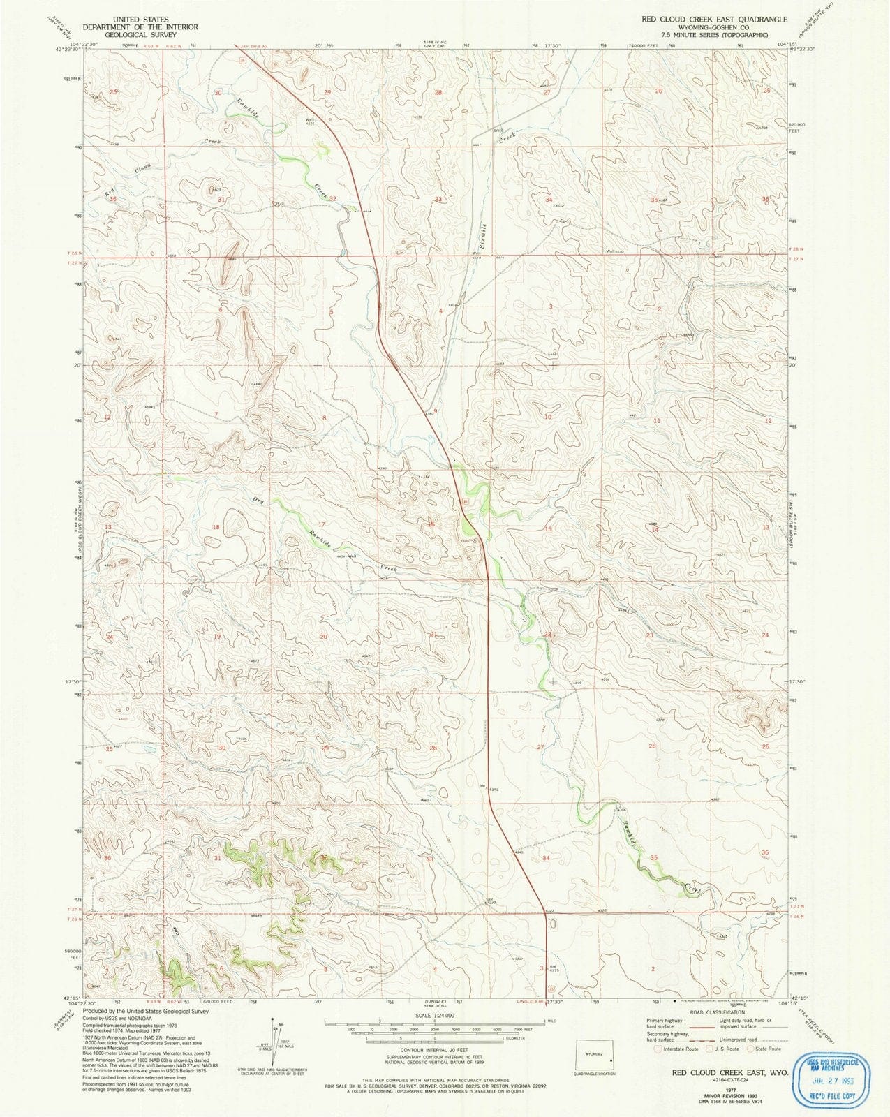 1977 Red Cloud Creek East, WY - Wyoming - USGS Topographic Map