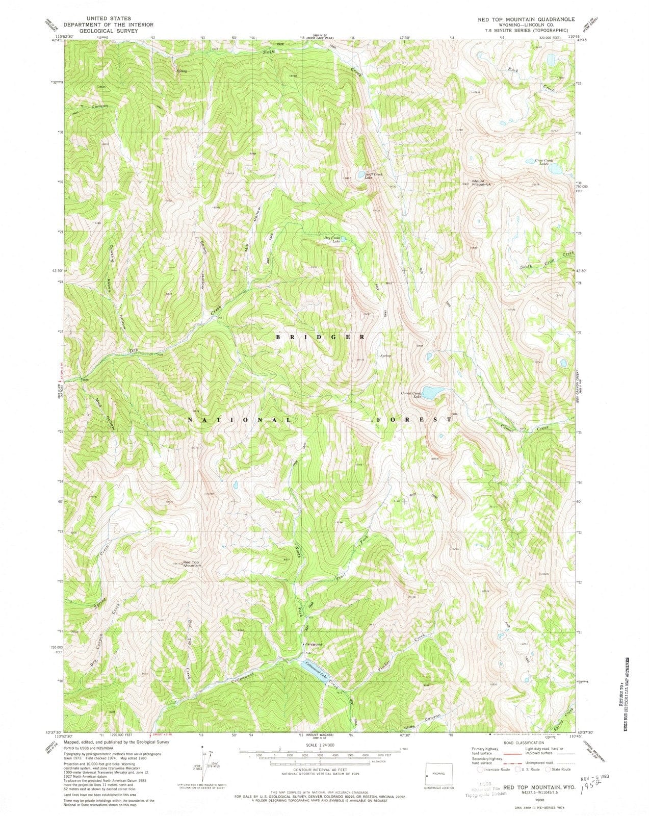 1980 Red Top Mountain, WY - Wyoming - USGS Topographic Map