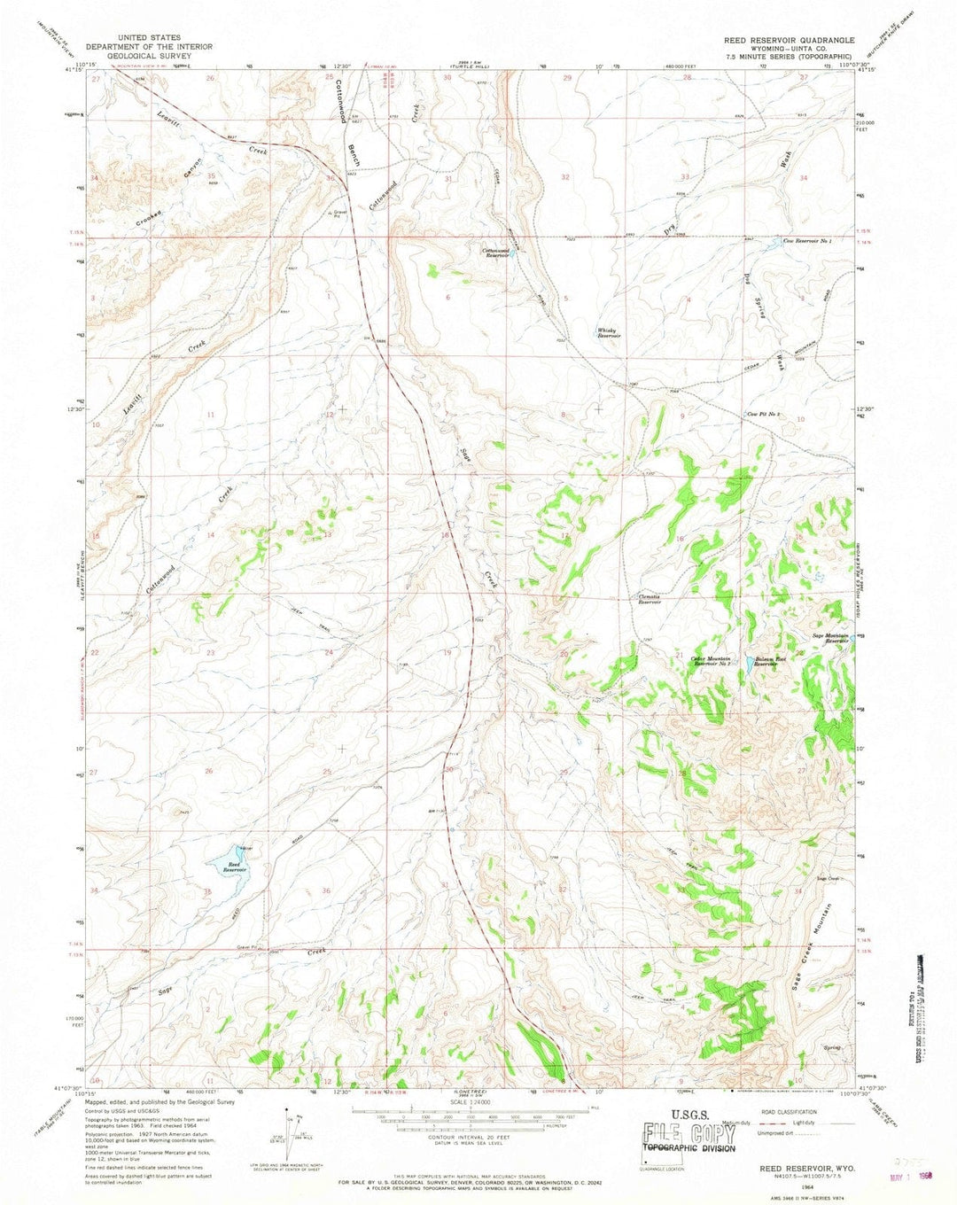 1964 Reed Reservoir, WY - Wyoming - USGS Topographic Map