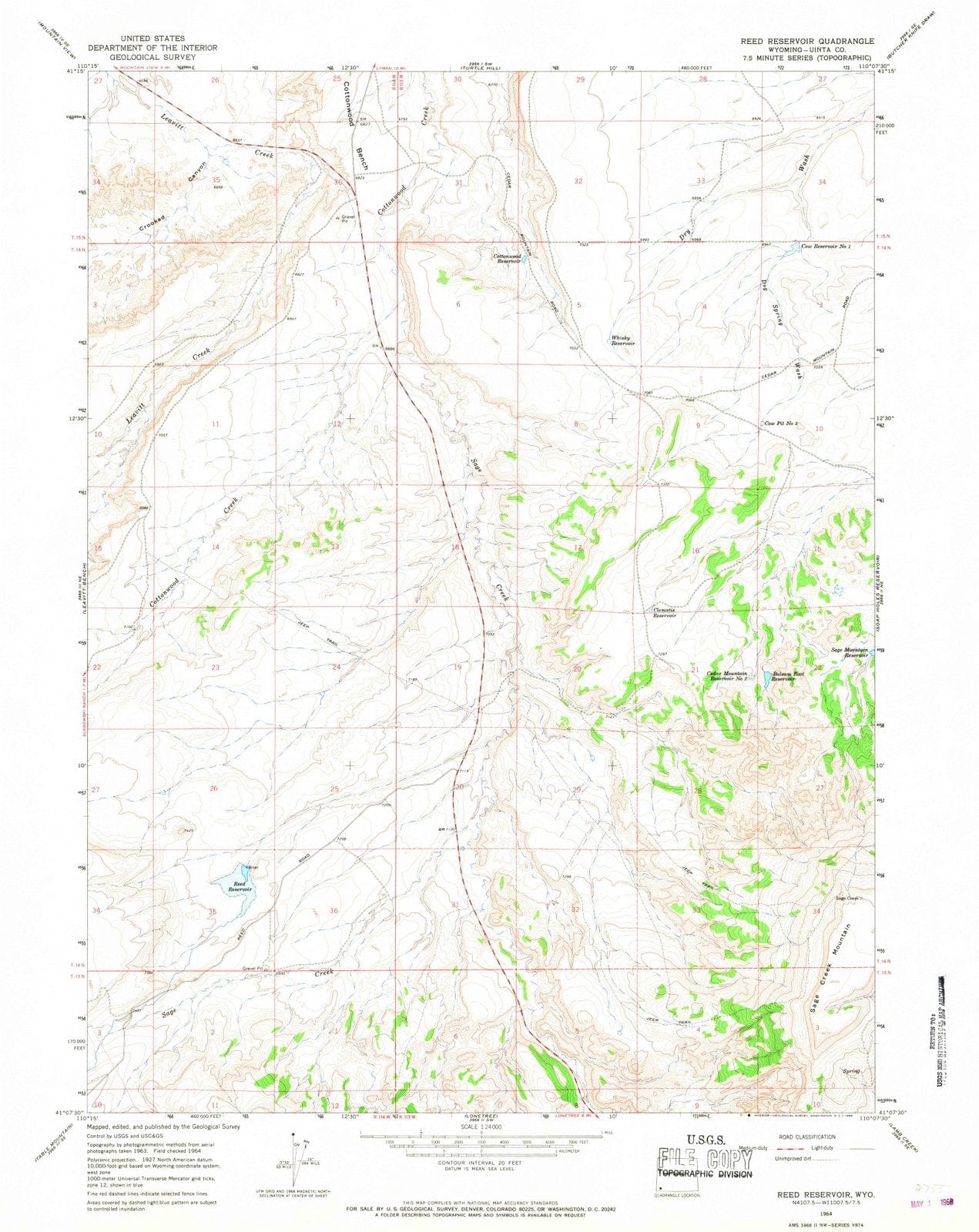 1964 Reed Reservoir, WY - Wyoming - USGS Topographic Map
