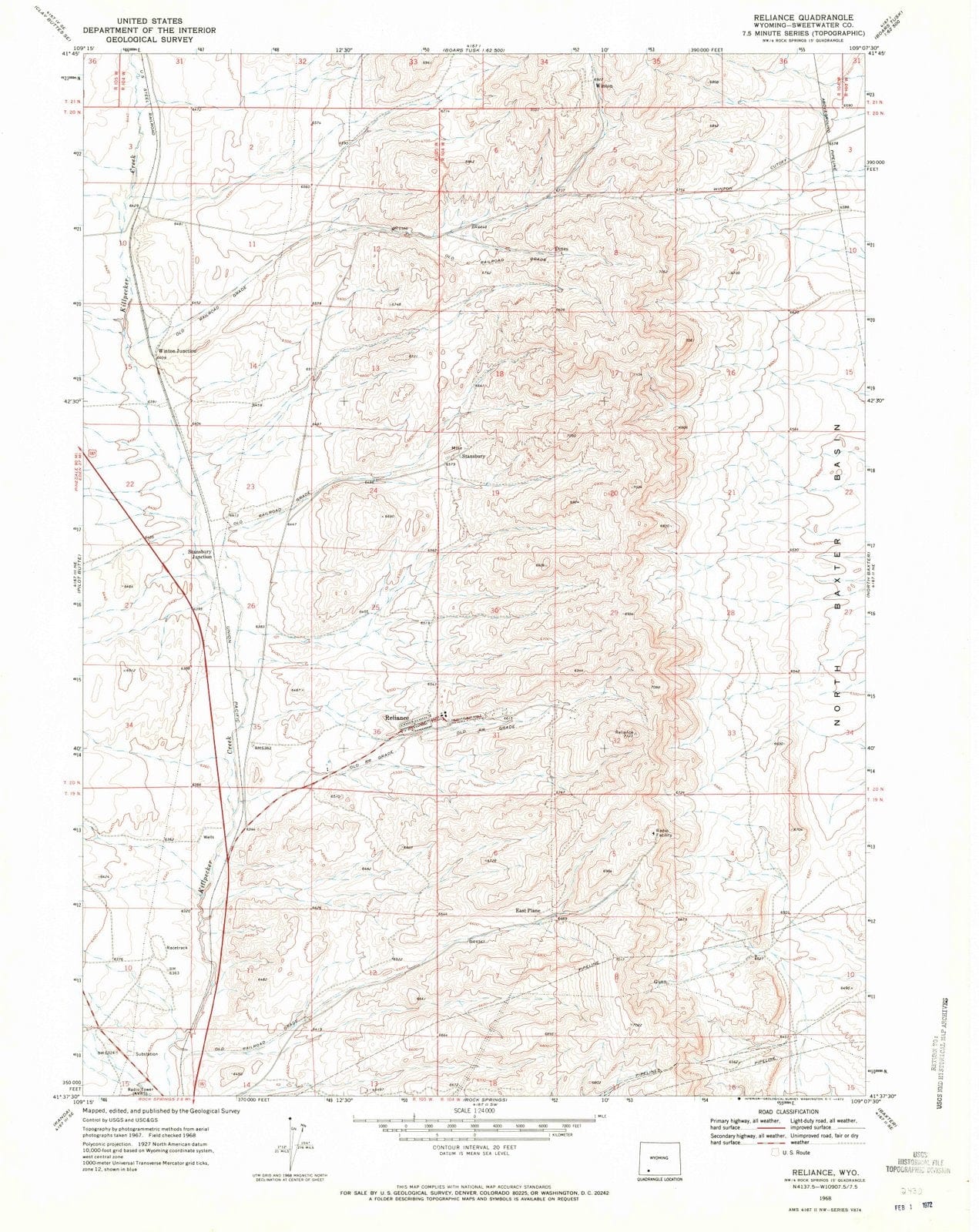 1968 Reliance, WY - Wyoming - USGS Topographic Map