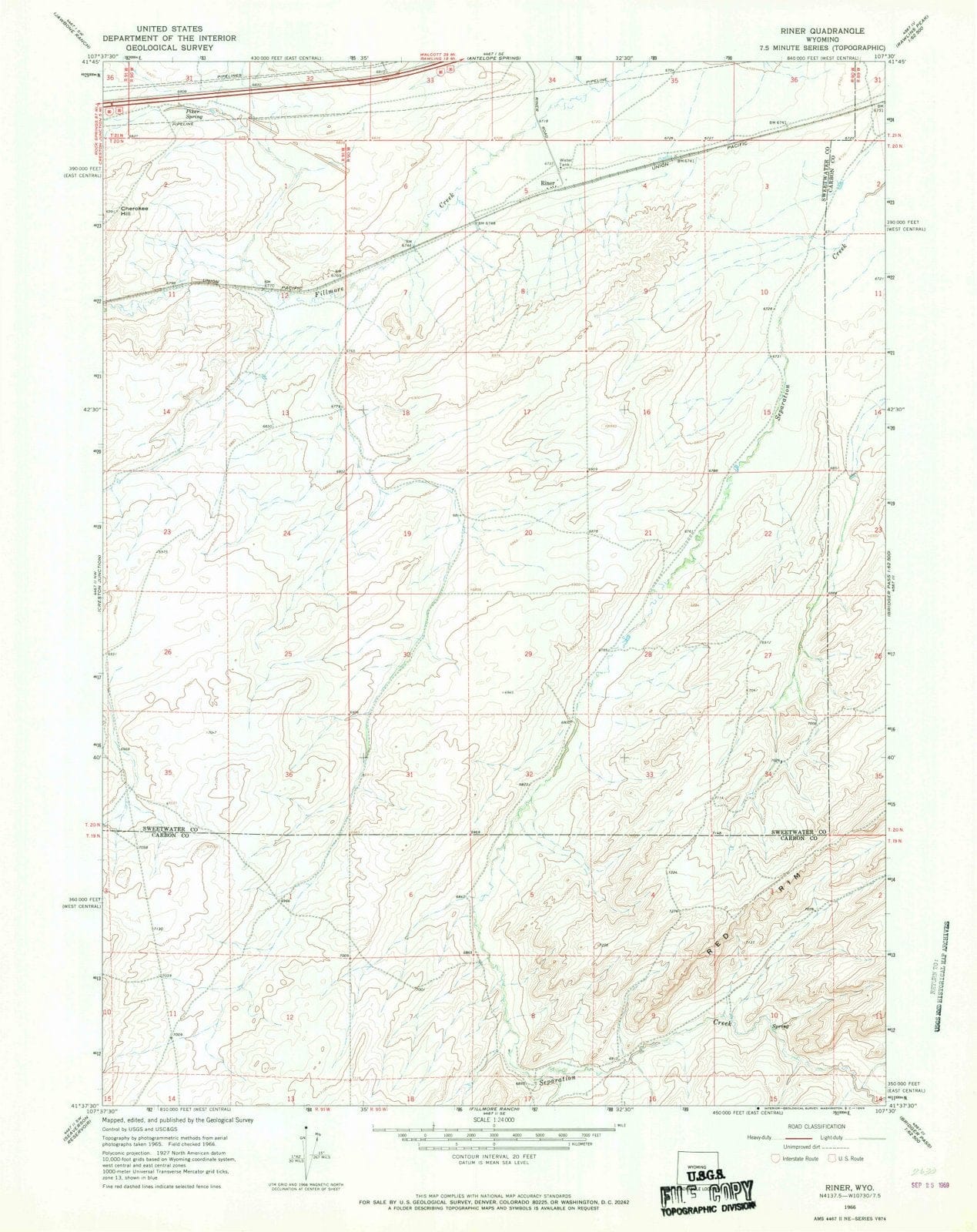 1966 Riner, WY - Wyoming - USGS Topographic Map