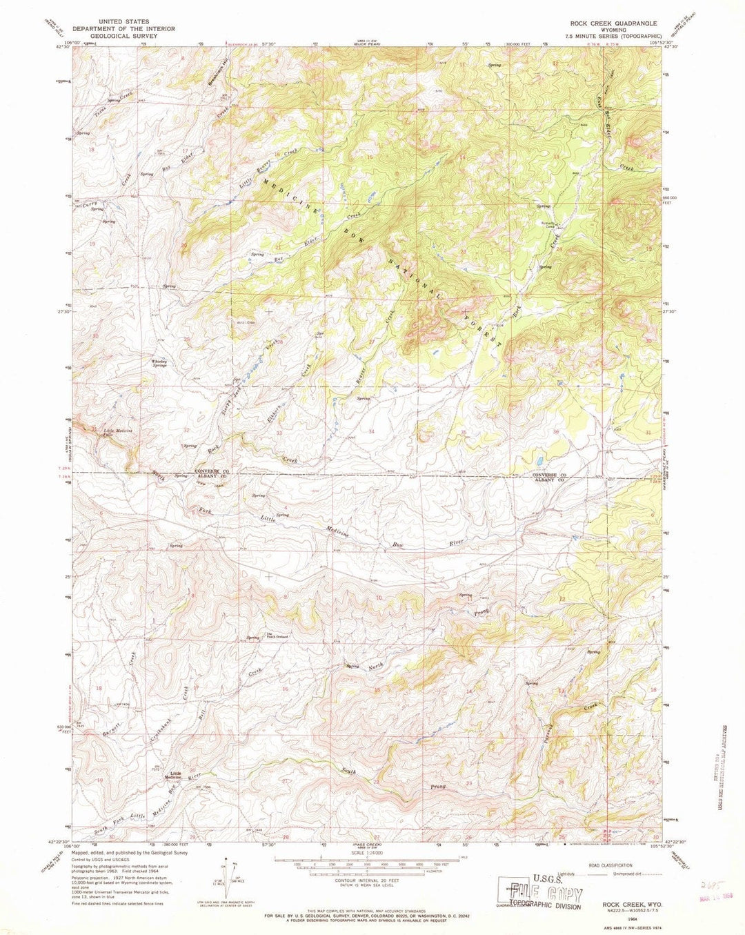 1964 Rock Creek, WY - Wyoming - USGS Topographic Map