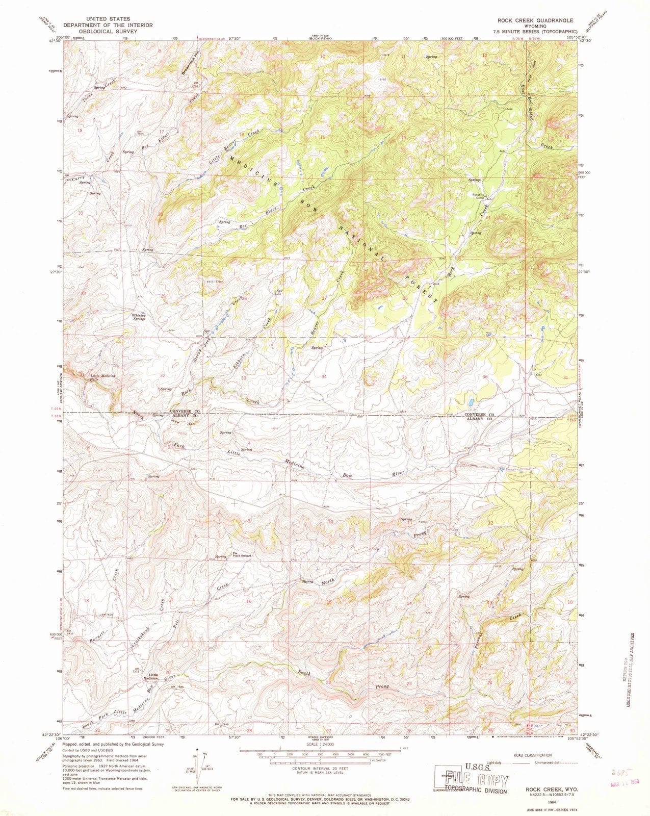 1964 Rock Creek, WY - Wyoming - USGS Topographic Map