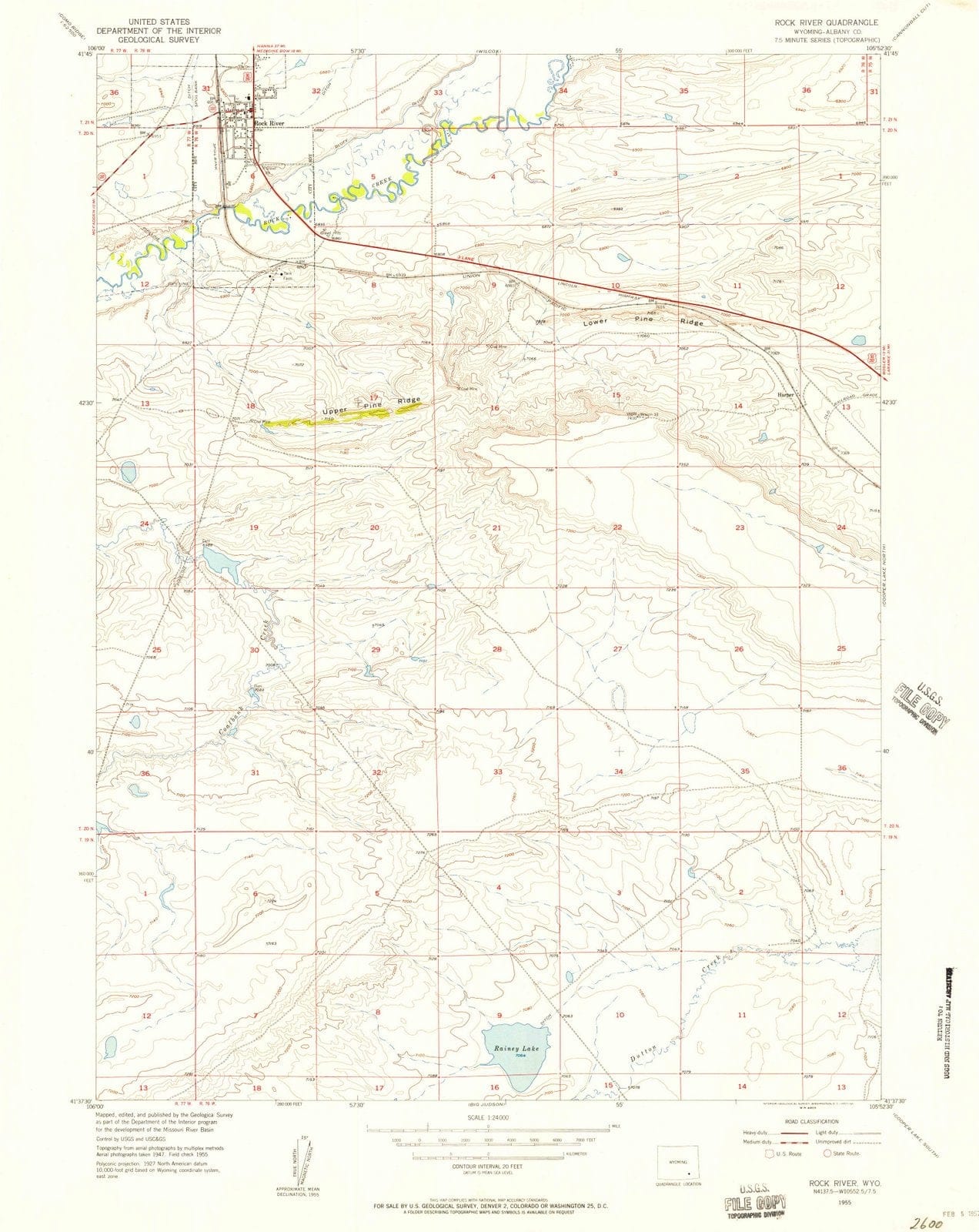1955 Rock River, WY - Wyoming - USGS Topographic Map
