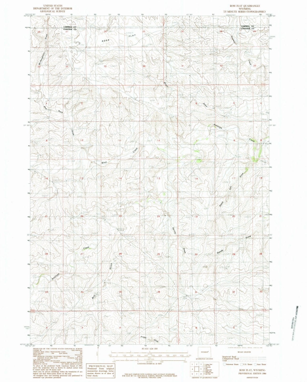 1984 Ross Flat, WY - Wyoming - USGS Topographic Map