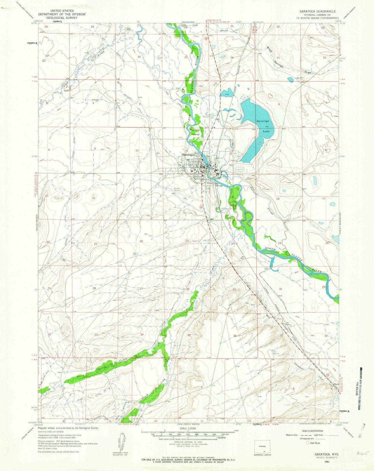 1961 Saratoga, WY - Wyoming - USGS Topographic Map