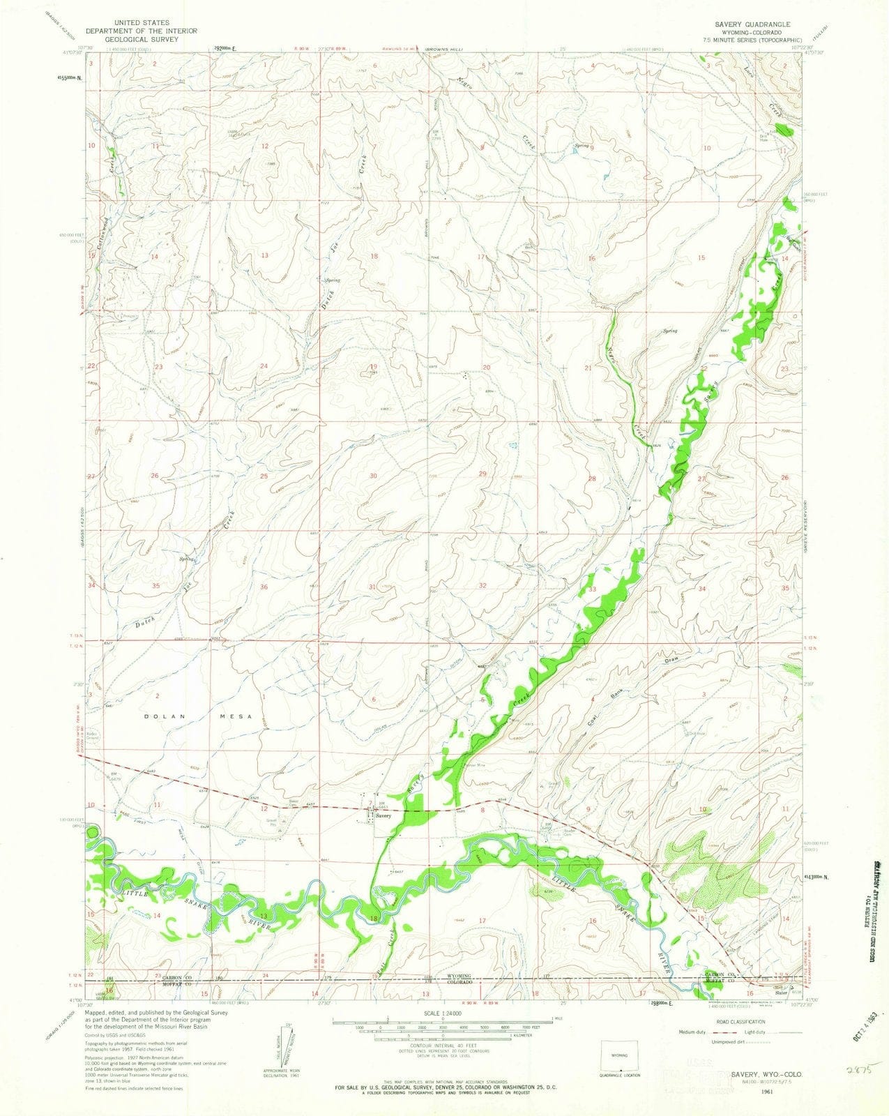 1961 Savery, WY - Wyoming - USGS Topographic Map