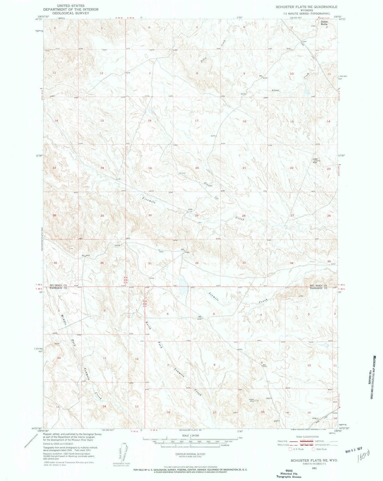 1951 Schuster Flats, WY - Wyoming - USGS Topographic Map