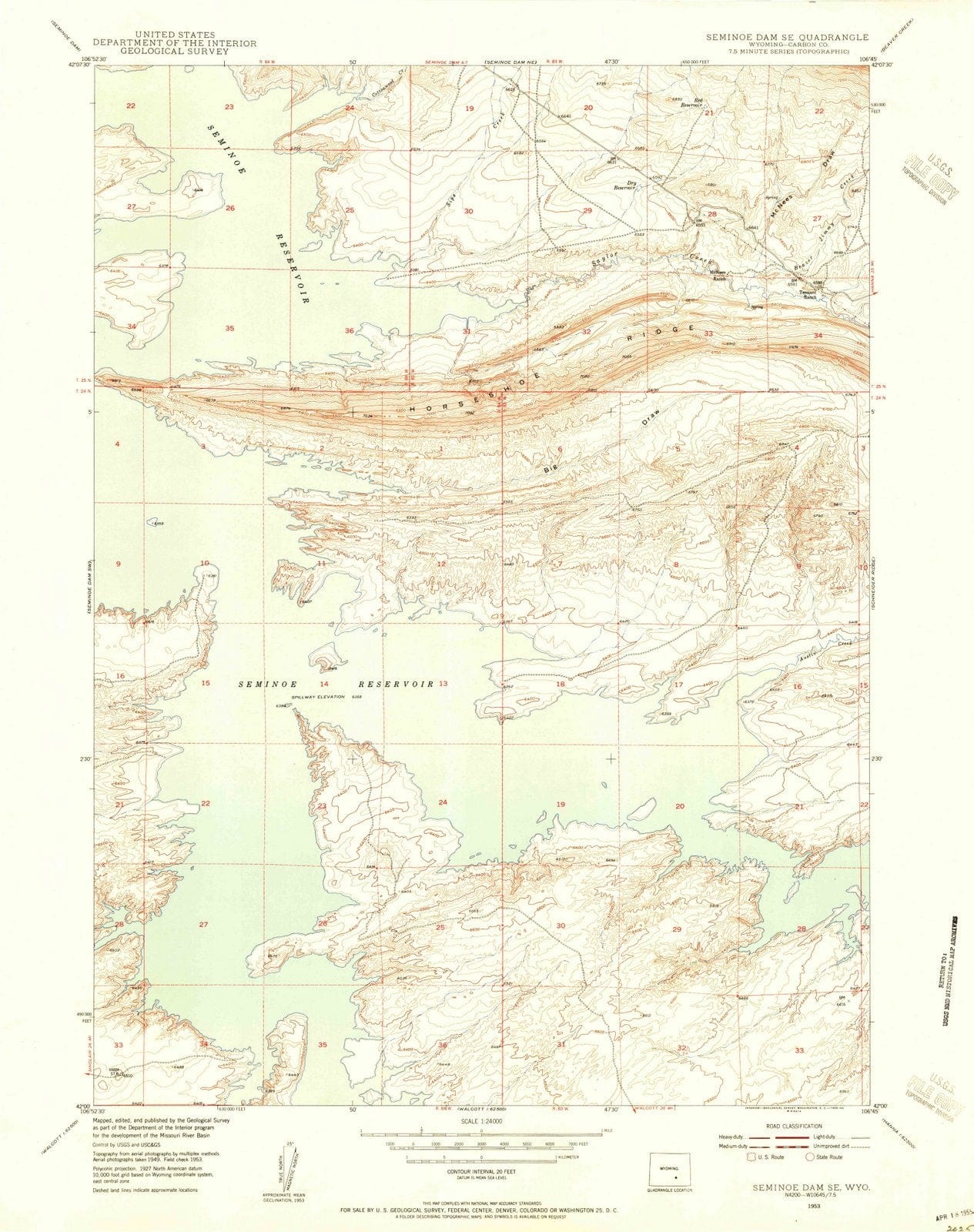 1953 Seminoeam, WY - Wyoming - USGS Topographic Map v2