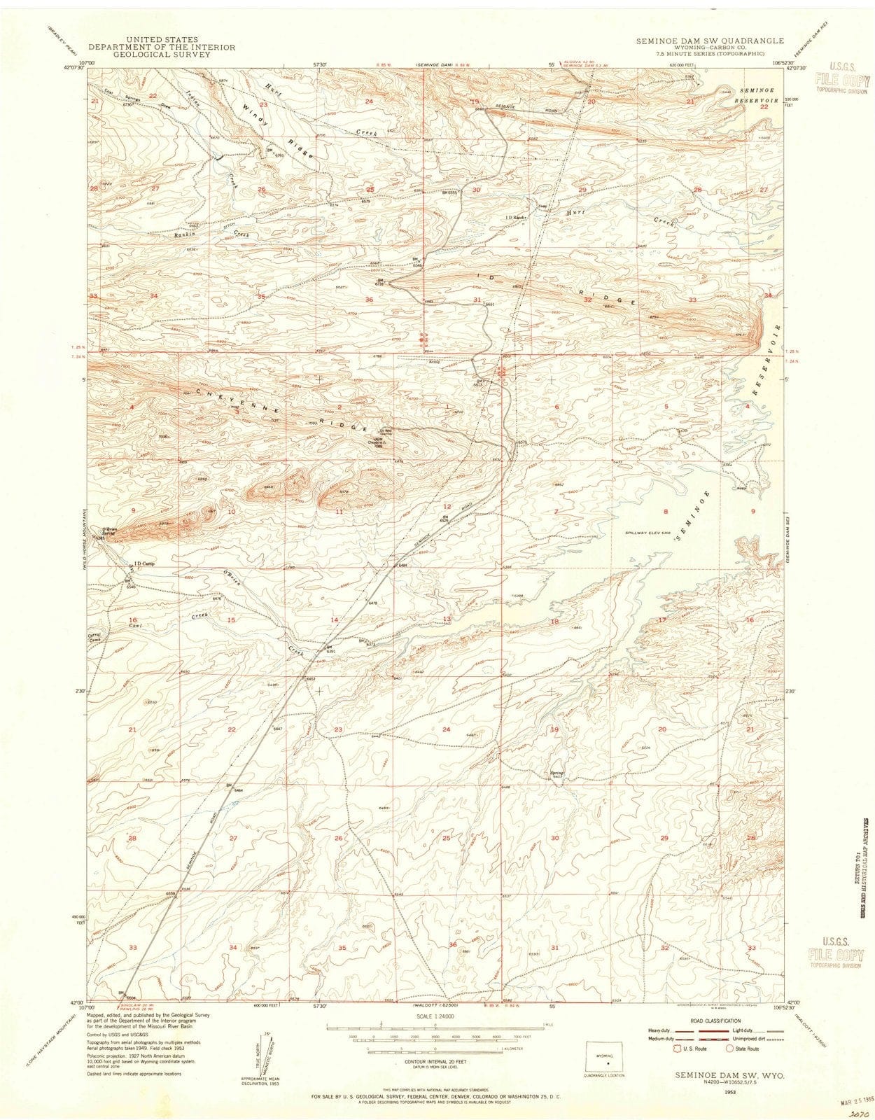 1953 Seminoeam, WY - Wyoming - USGS Topographic Map v3