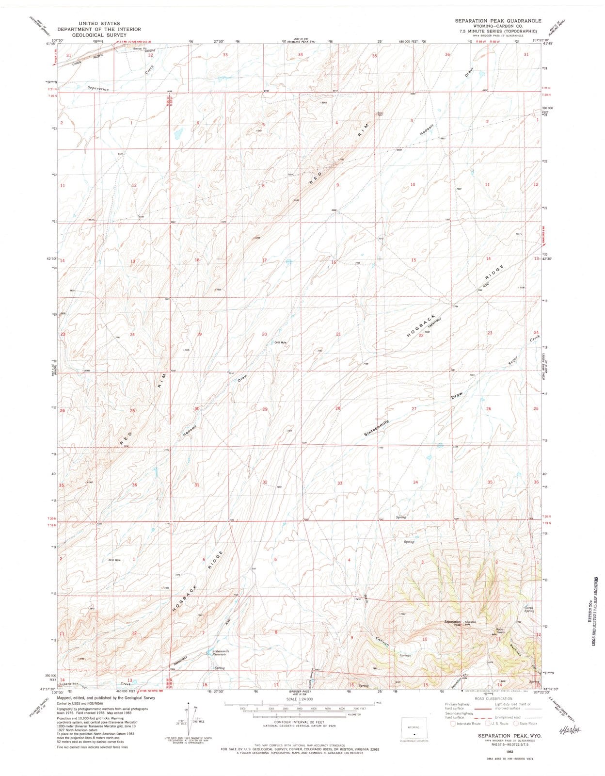 1983 Separation Peak, WY - Wyoming - USGS Topographic Map