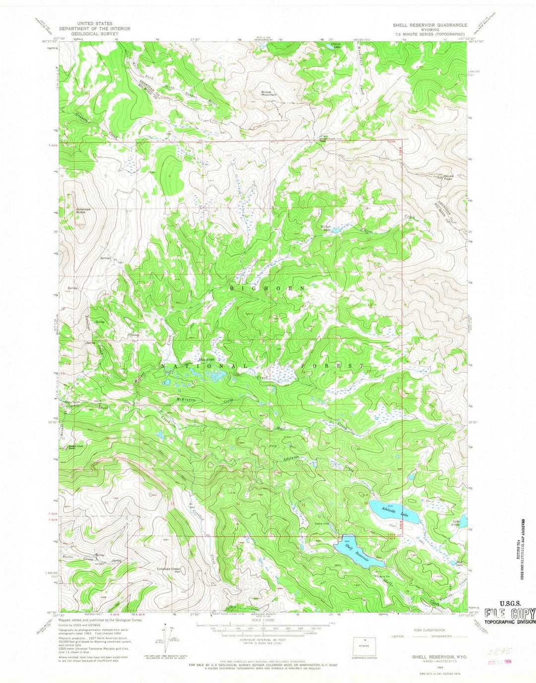 1964 Shell Reservoir, WY - Wyoming - USGS Topographic Map