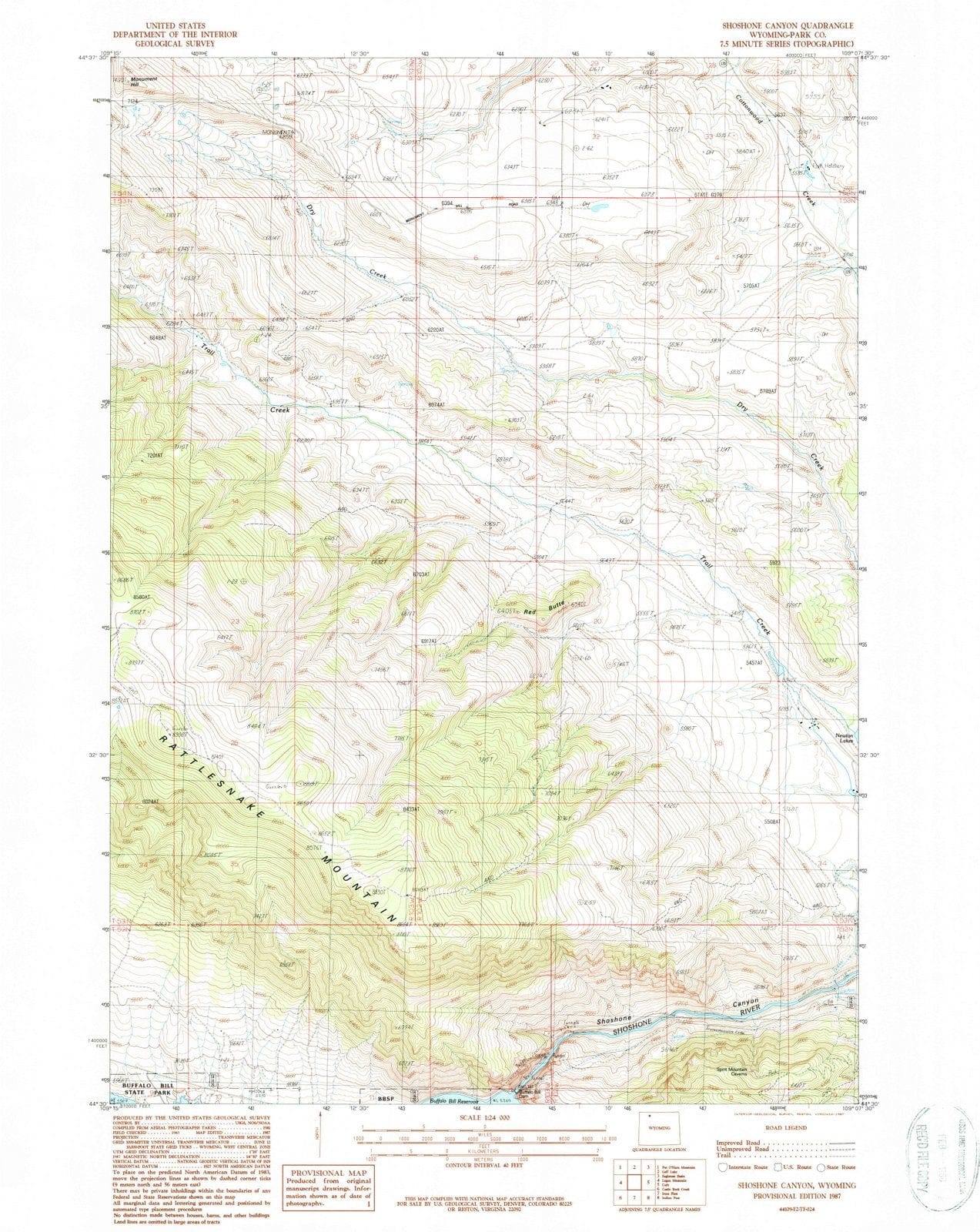 1987 Shoshone Canyon, WY - Wyoming - USGS Topographic Map