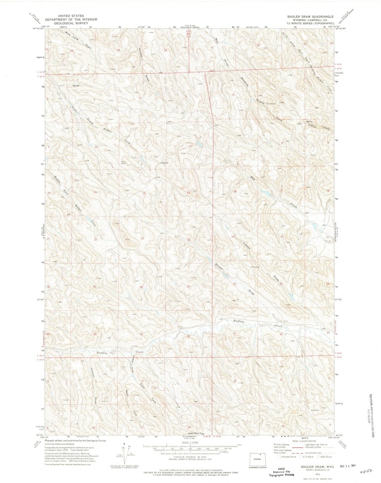 1971 Shulerraw, WY - Wyoming - USGS Topographic Map