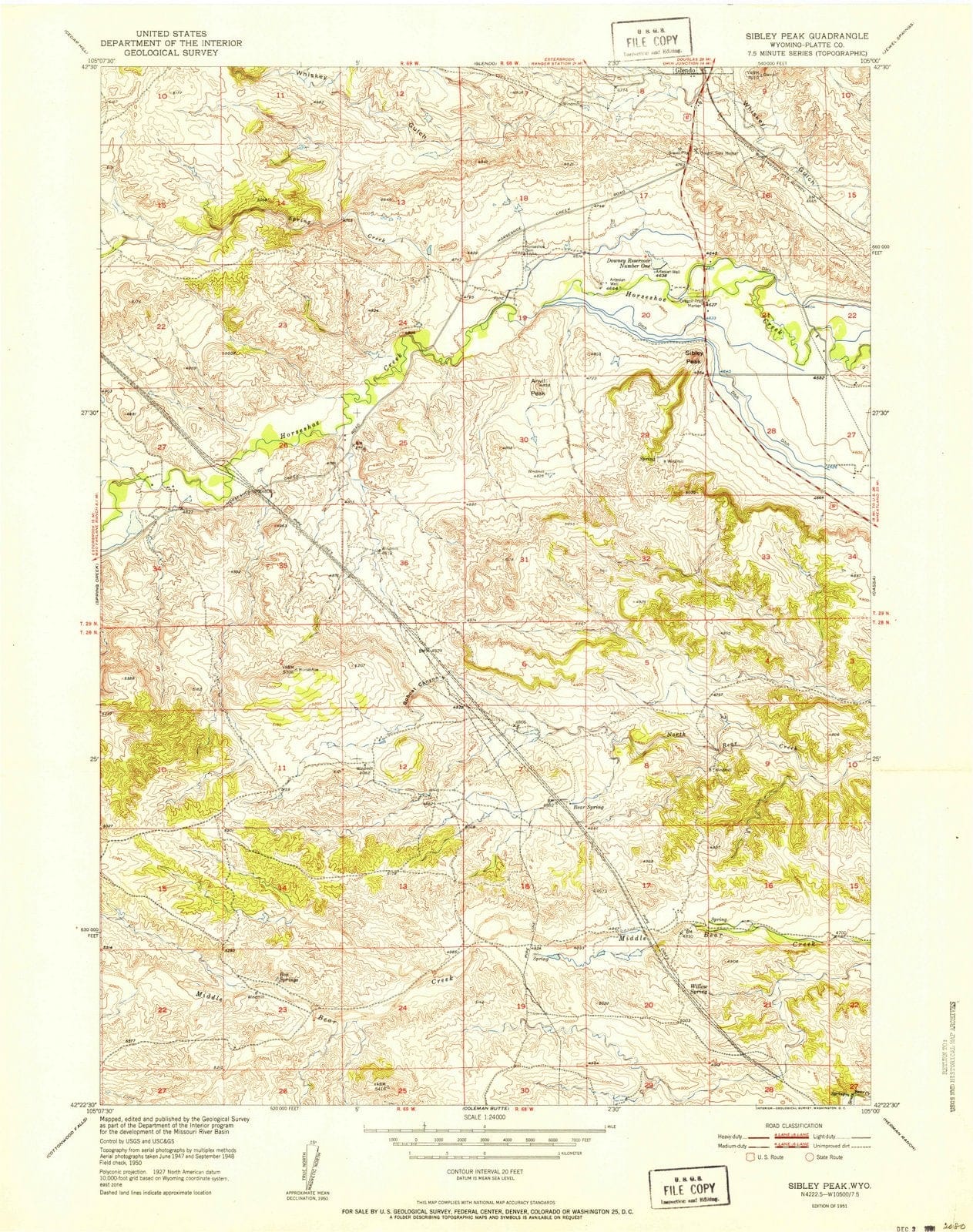 1951 Sibley Peak, WY - Wyoming - USGS Topographic Map