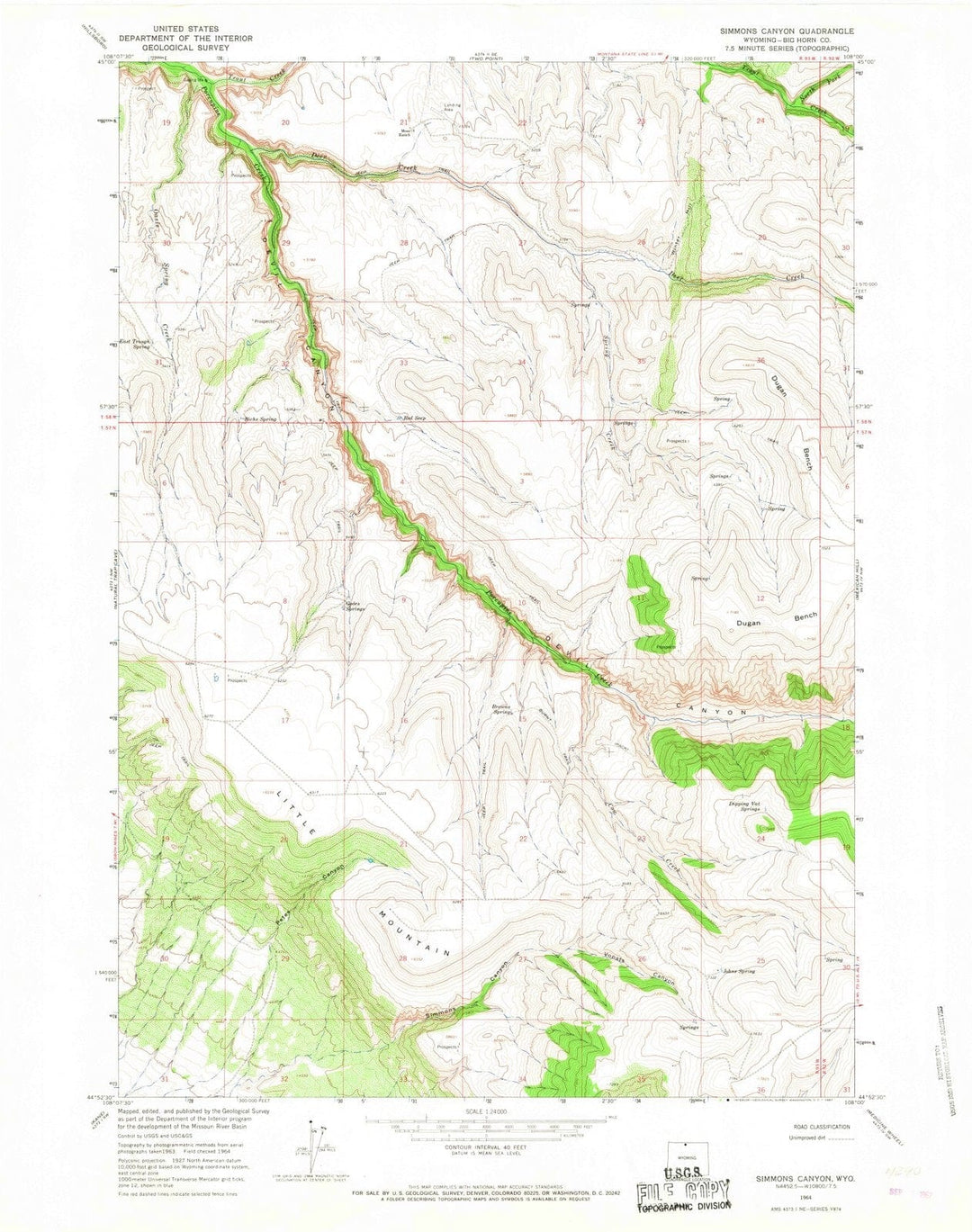 1964 Simmons Canyon, WY - Wyoming - USGS Topographic Map