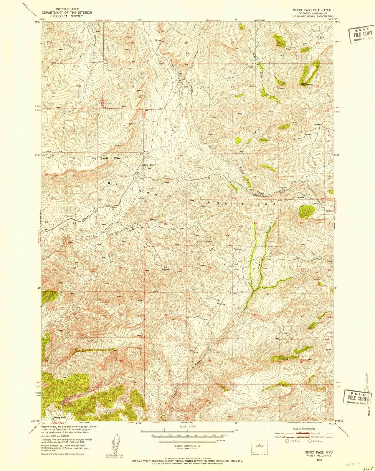 1952 Sioux Pass, WY - Wyoming - USGS Topographic Map