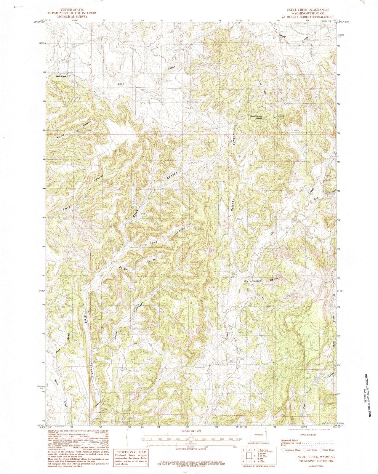 1984 Skull Creek, WY - Wyoming - USGS Topographic Map