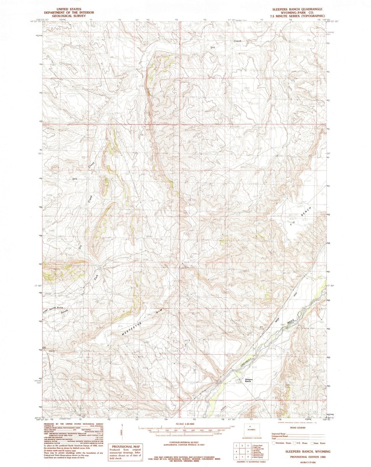1985 Sleepers Ranch, WY - Wyoming - USGS Topographic Map