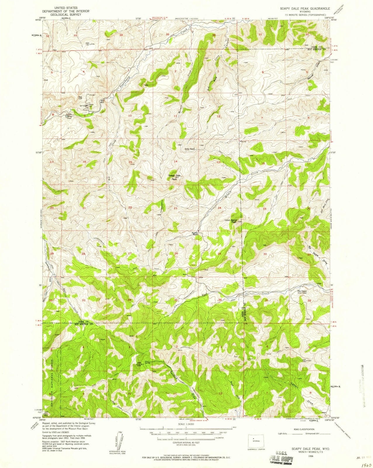 1956 Soapyale Peak, WY - Wyoming - USGS Topographic Map
