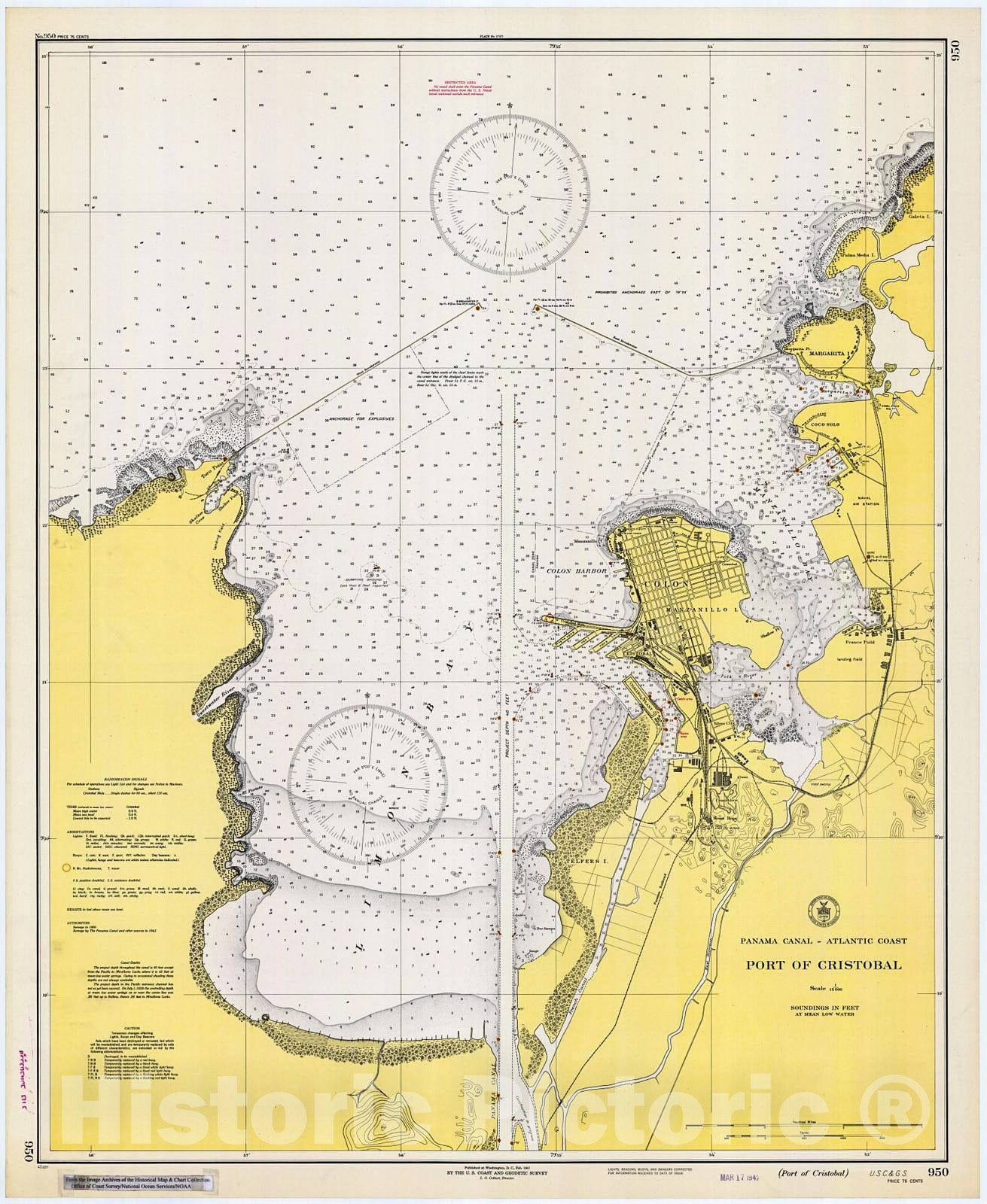 Historic Nautical Map - Port Of Cristobal, 1942 NOAA Chart - PCVintage Wall Art