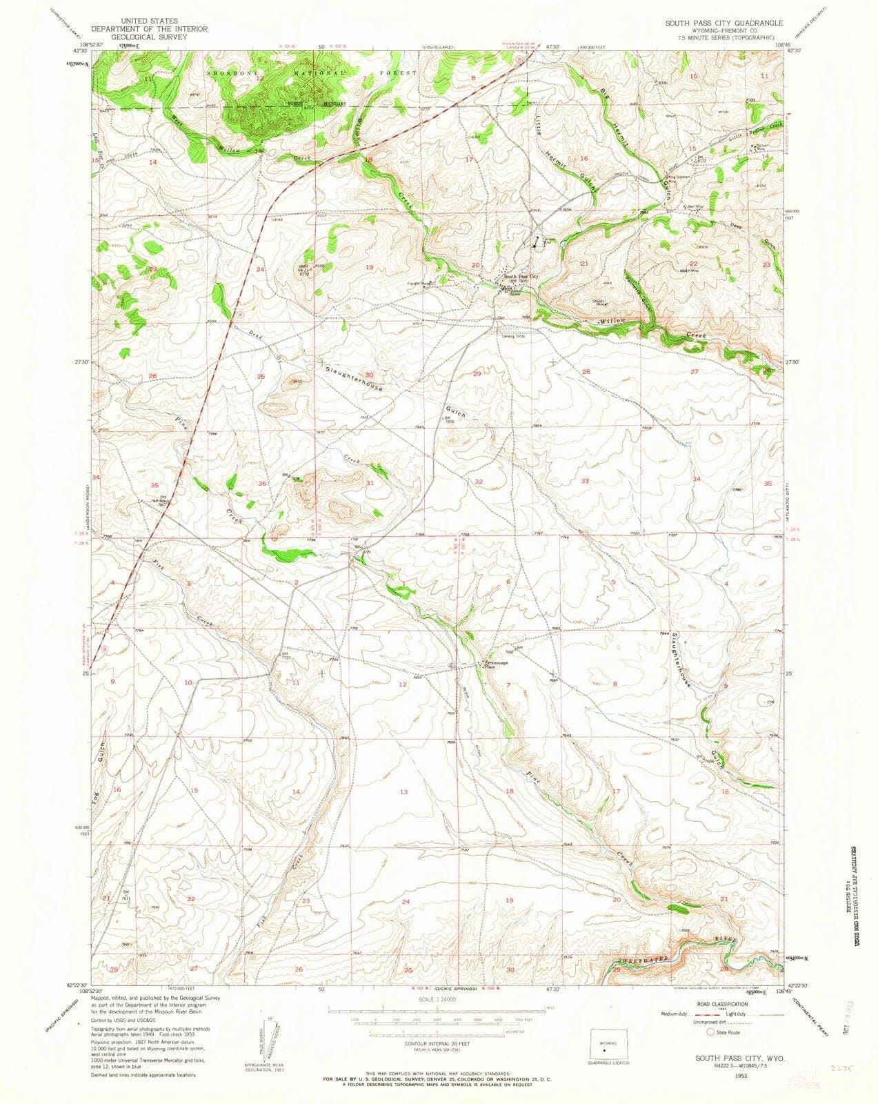 1953 South Pass City, WY - Wyoming - USGS Topographic Map