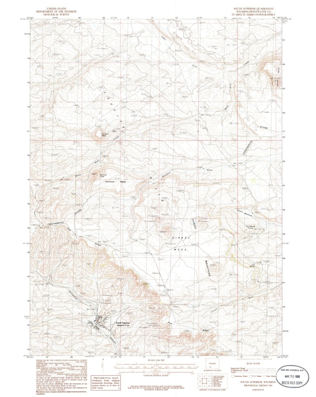 1986 South Superior, WY - Wyoming - USGS Topographic Map