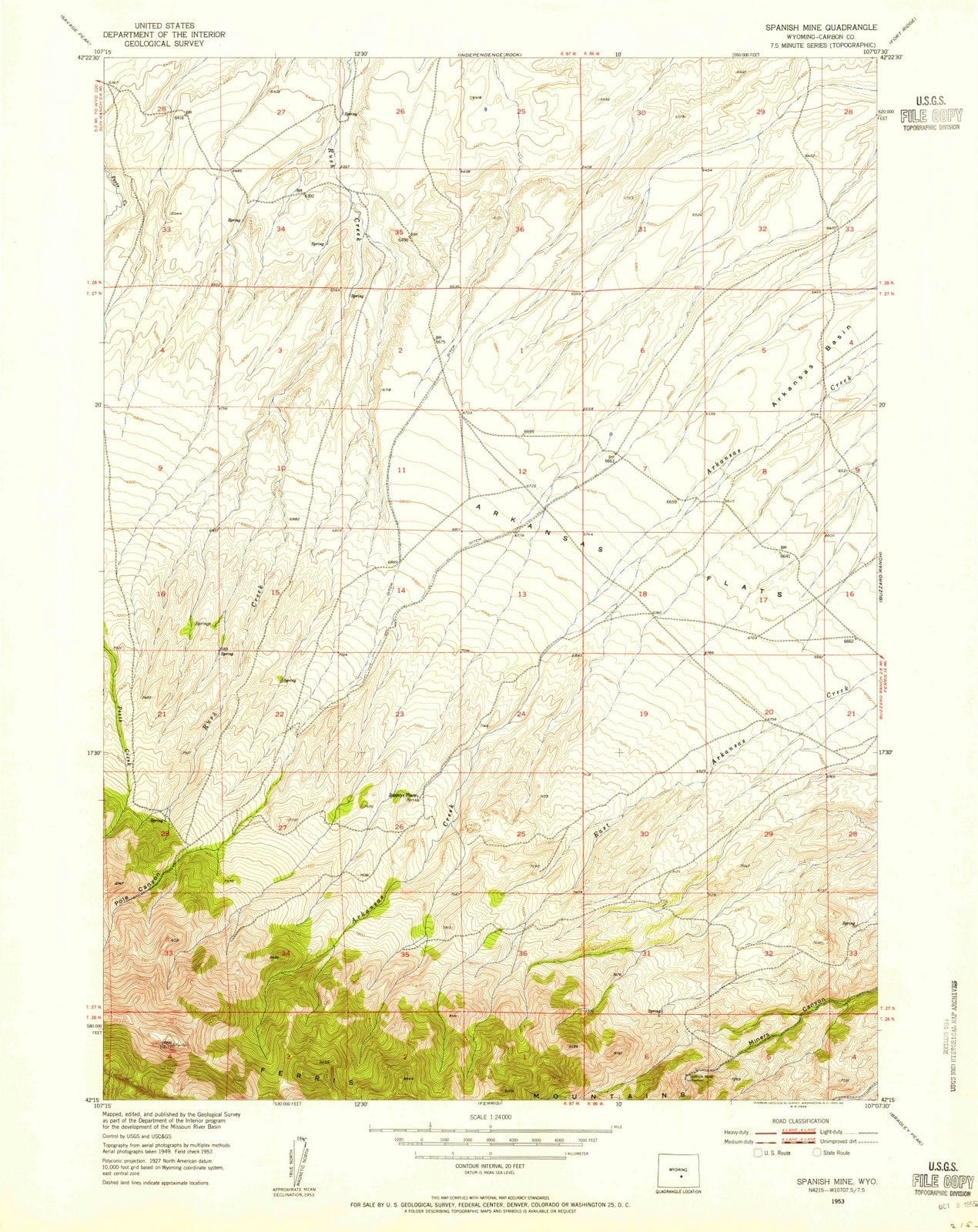 1953 Spanish Mine, WY - Wyoming - USGS Topographic Map