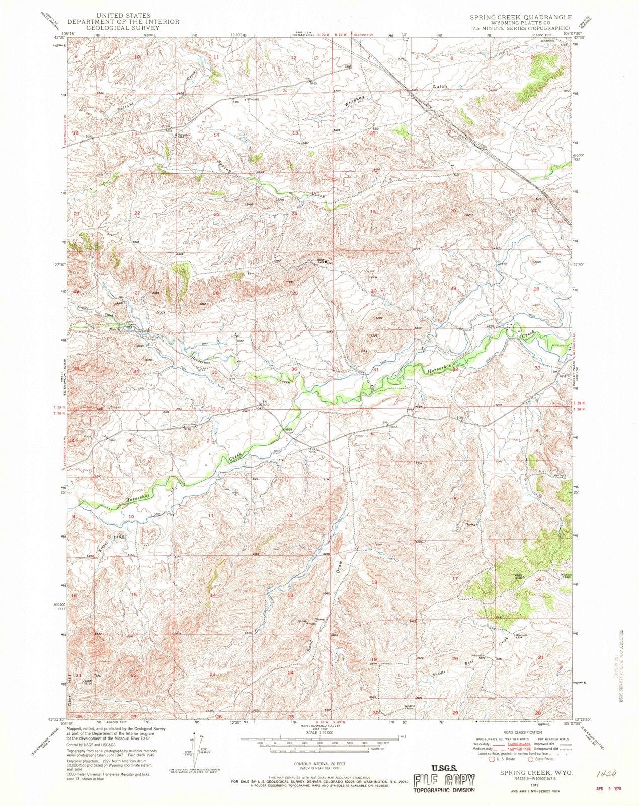 1949 Spring Creek, WY - Wyoming - USGS Topographic Map