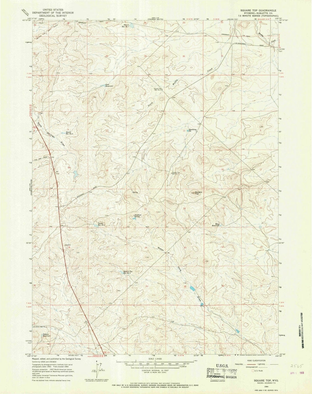1964 Square Top, WY - Wyoming - USGS Topographic Map