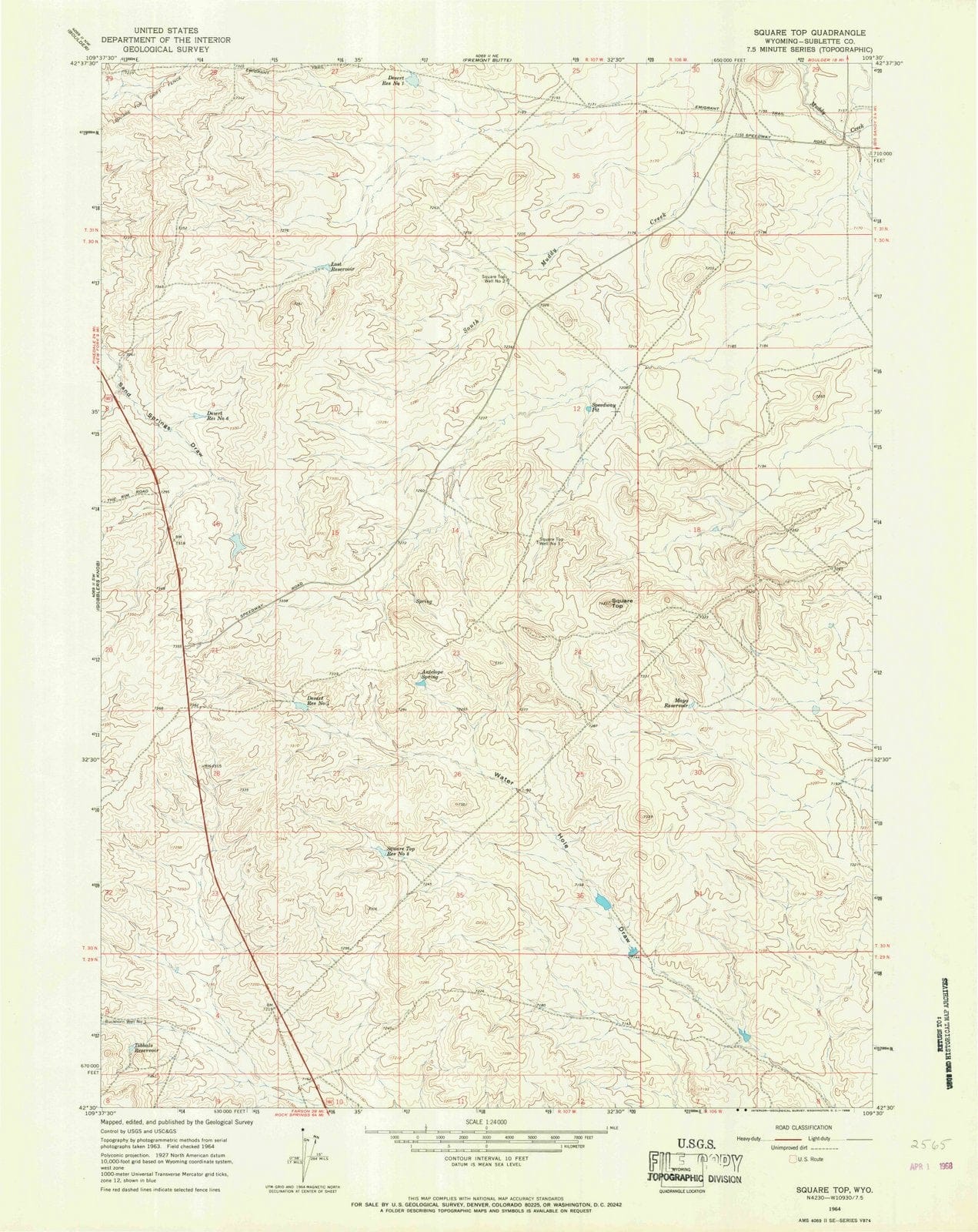 1964 Square Top, WY - Wyoming - USGS Topographic Map