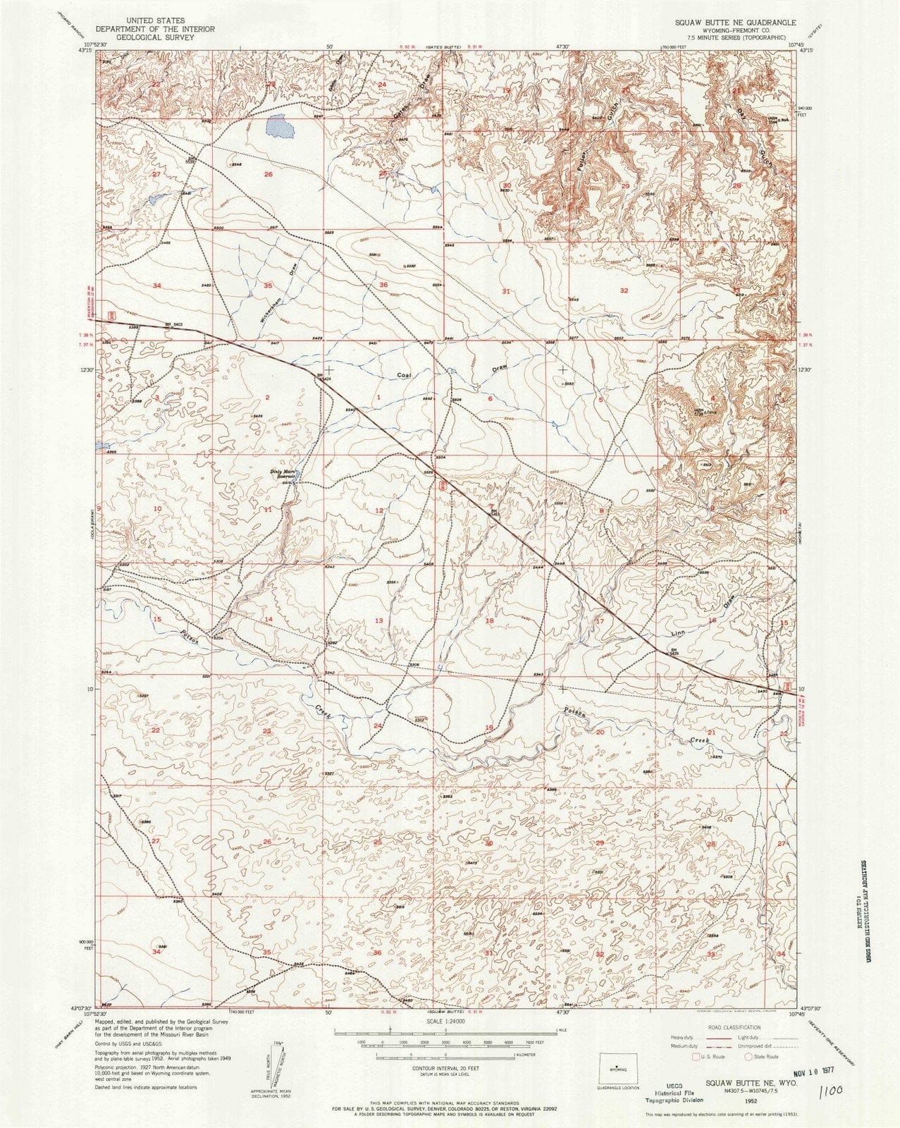 1952 Squaw Butte, WY - Wyoming - USGS Topographic Map