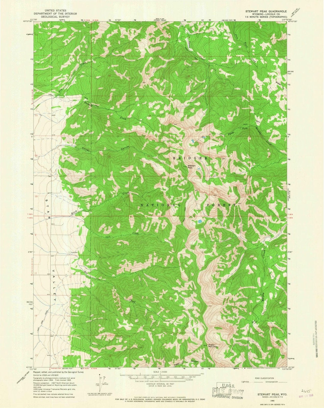 1965 Stewart Peak, WY - Wyoming - USGS Topographic Map