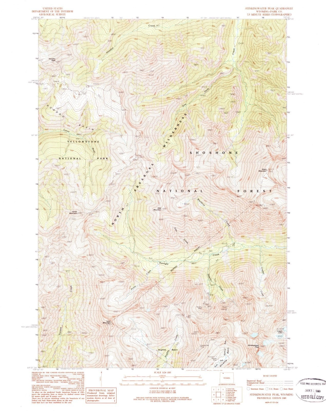 1989 Stinkingwater Peak, WY - Wyoming - USGS Topographic Map