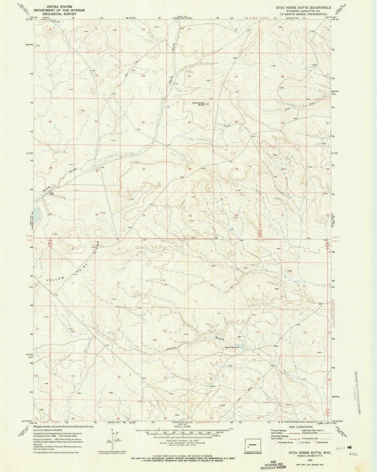 1969 Stud Horse Butte, WY - Wyoming - USGS Topographic Map
