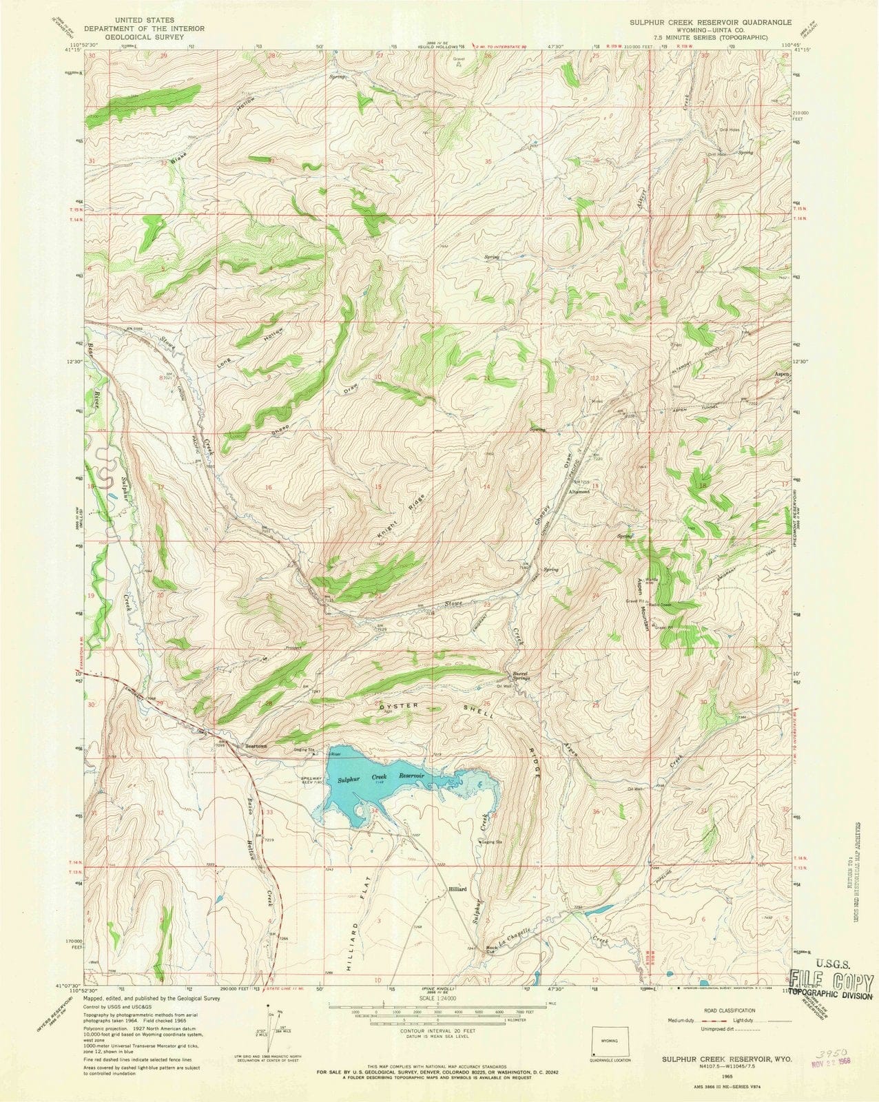 1965 Sulphur Creek Reservoir, WY - Wyoming - USGS Topographic Map
