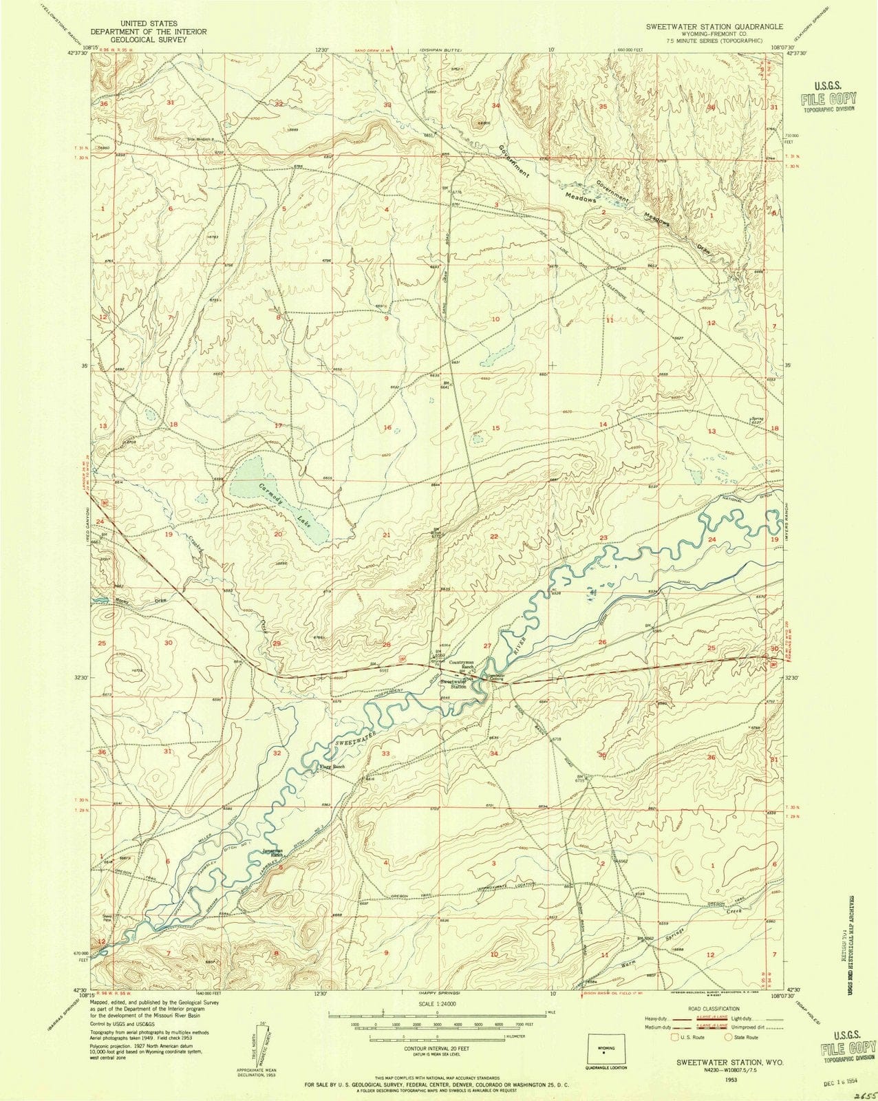 1953 Sweetwater Station, WY - Wyoming - USGS Topographic Map