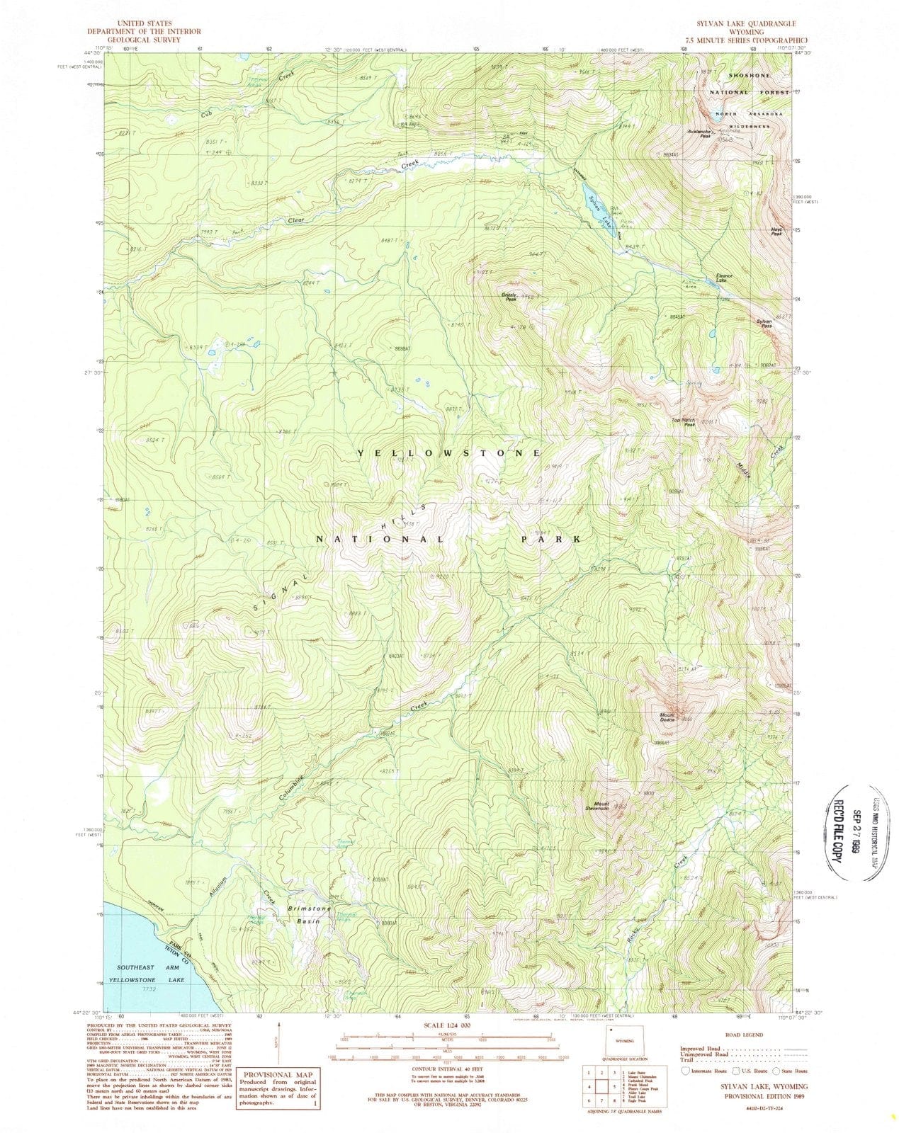 1989 Sylvan Lake, WY - Wyoming - USGS Topographic Map