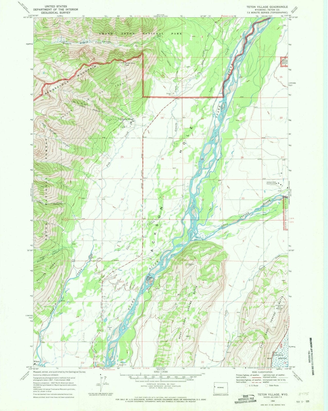 1968 Teton Village, WY - Wyoming - USGS Topographic Map