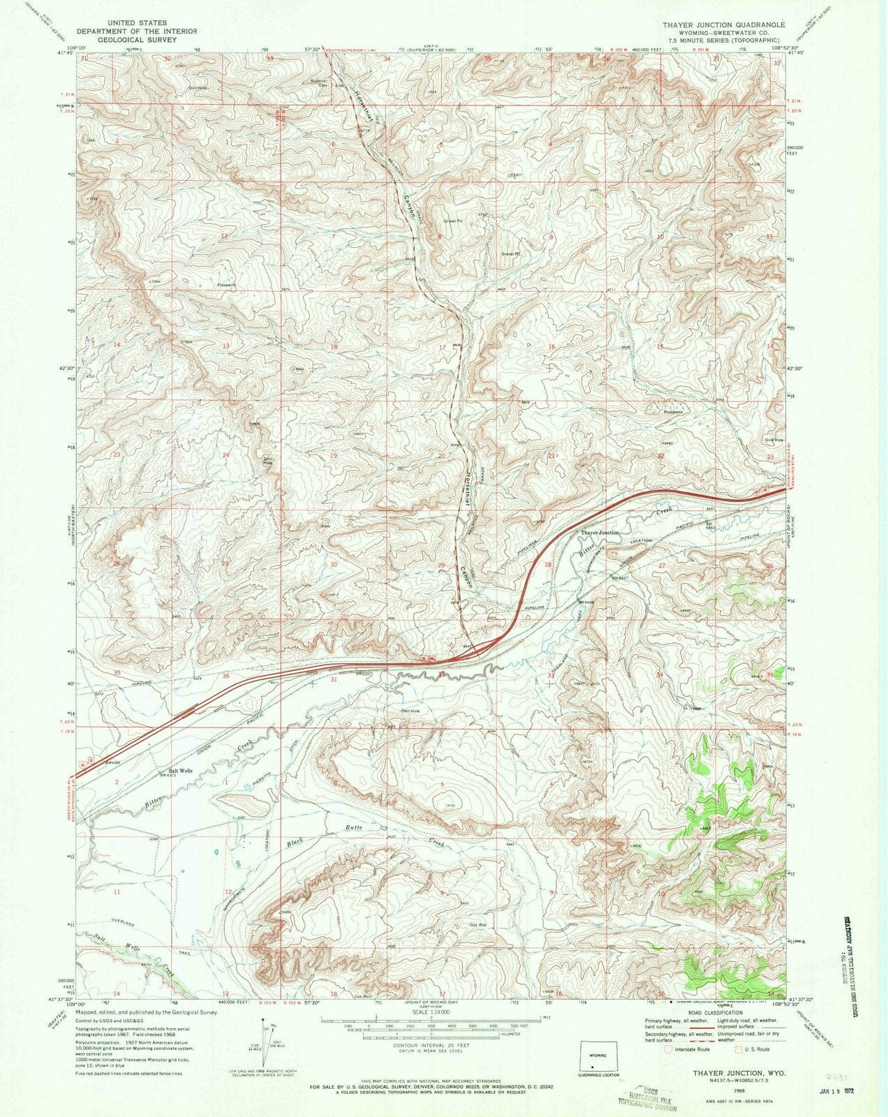 1968 Thayer Junction, WY - Wyoming - USGS Topographic Map