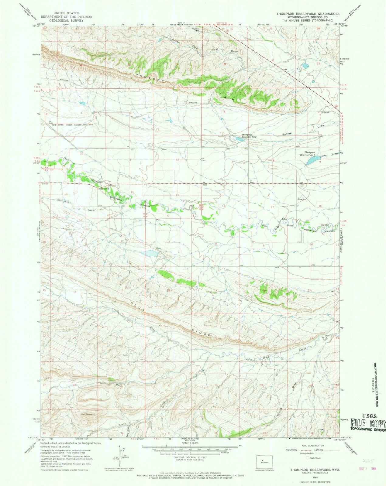 1965 Thompson Reservoirs, WY - Wyoming - USGS Topographic Map