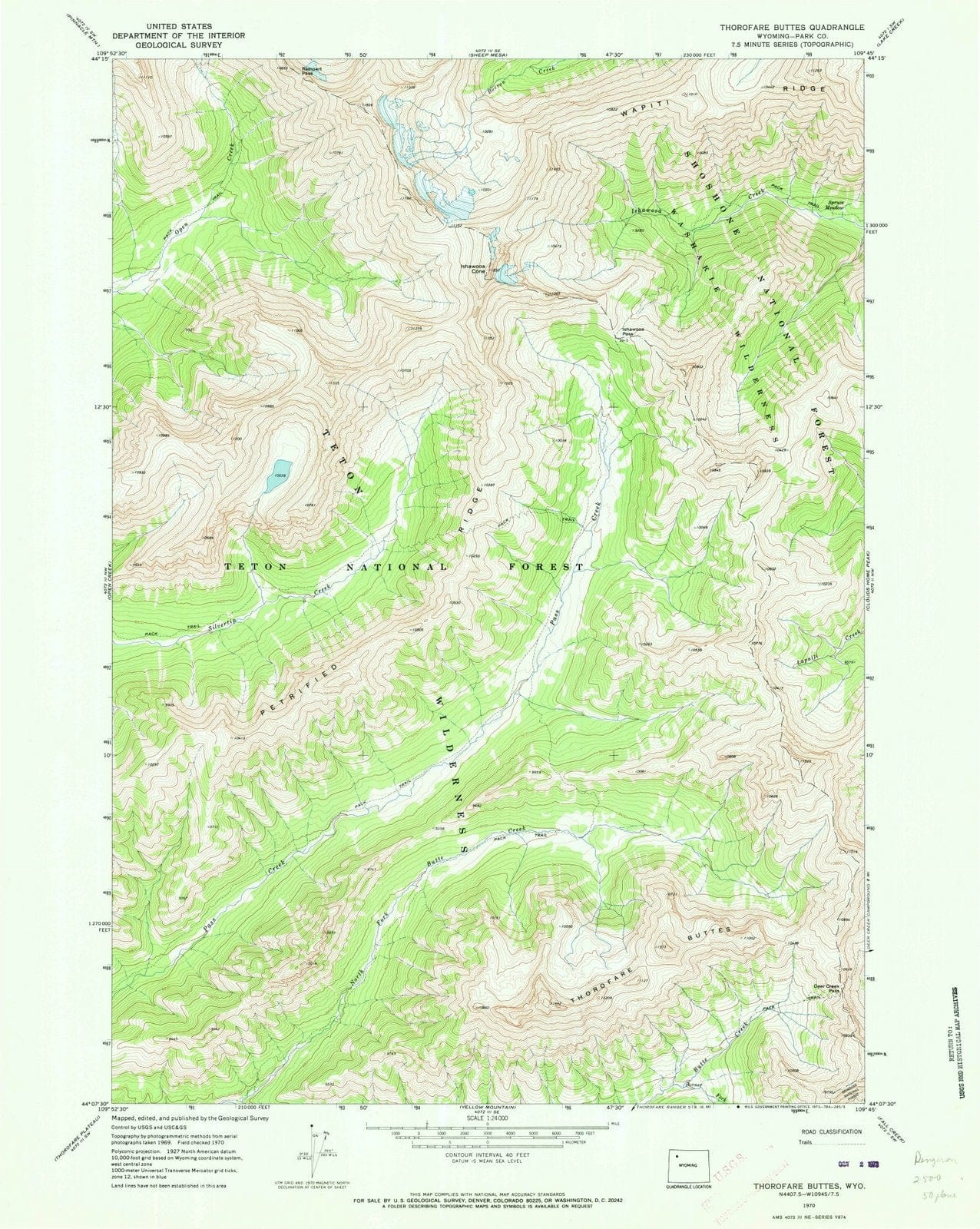 1970 Thorofare Buttes, WY - Wyoming - USGS Topographic Map