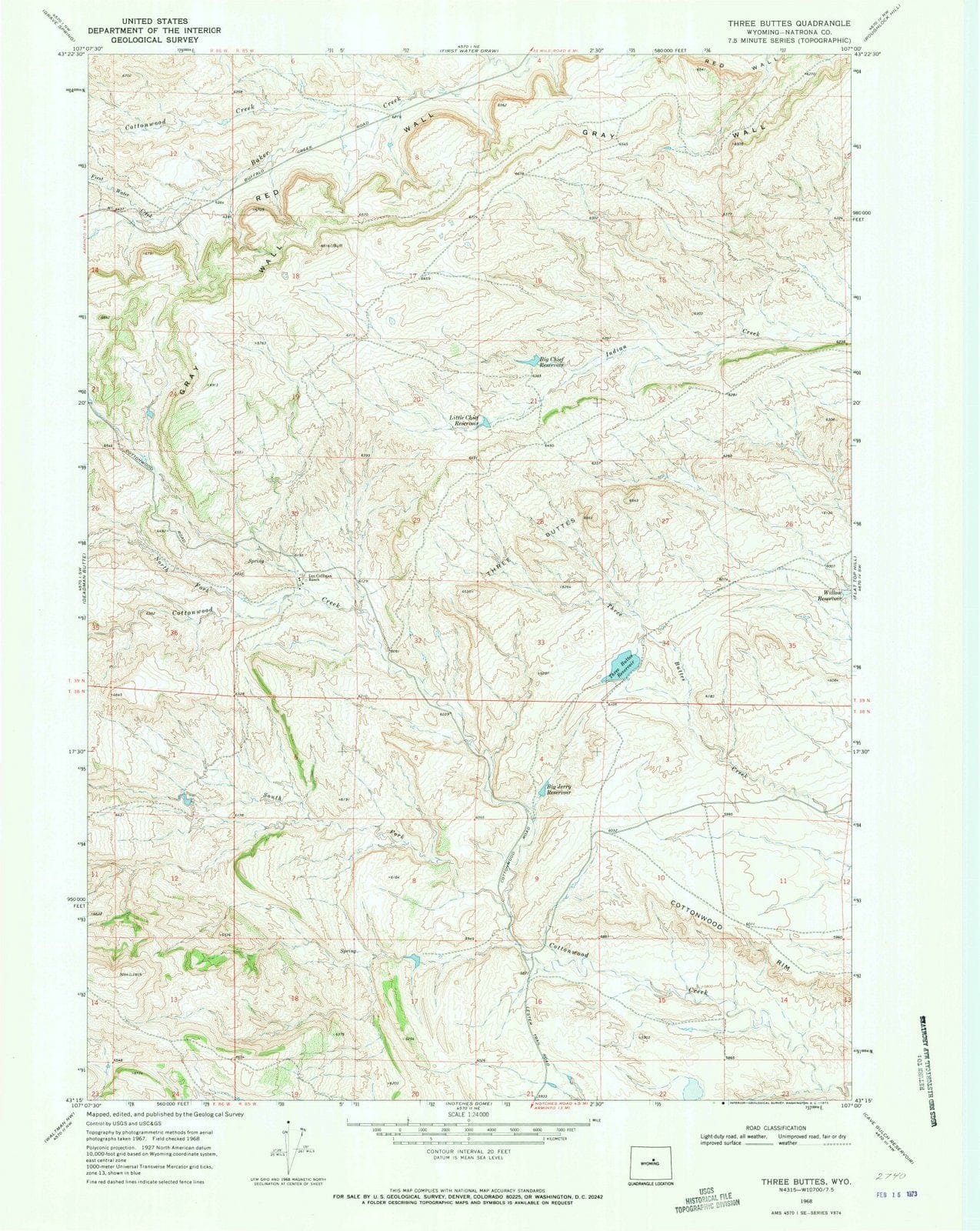 1968 Three Buttes, WY - Wyoming - USGS Topographic Map