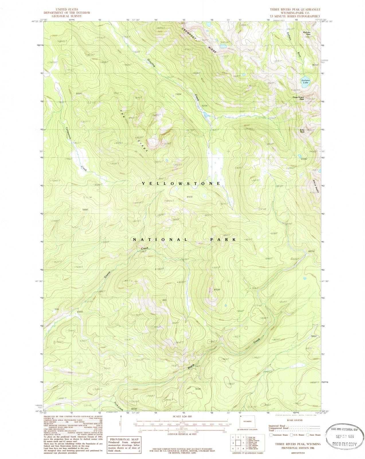 1986 Three Rivers Peak, WY - Wyoming - USGS Topographic Map